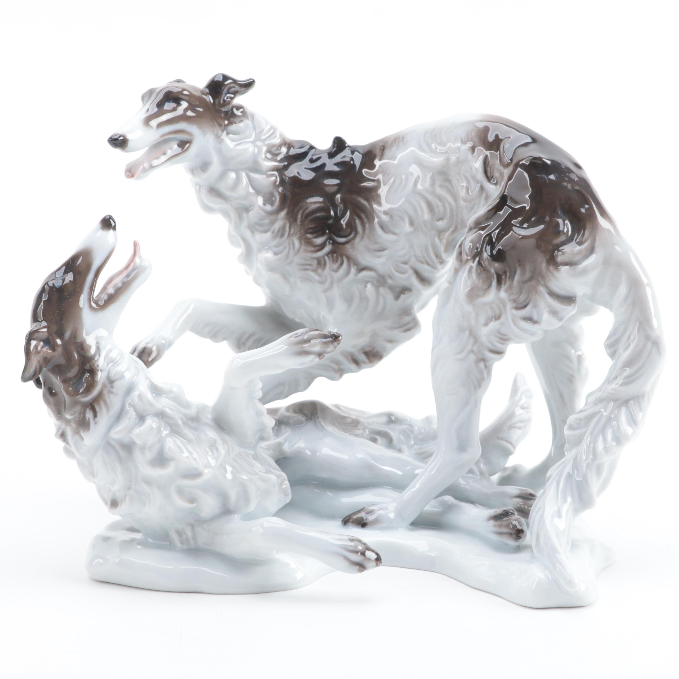 Rosenthal Porcelain Figurine of Borzoi Dogs, Mid-20th Century