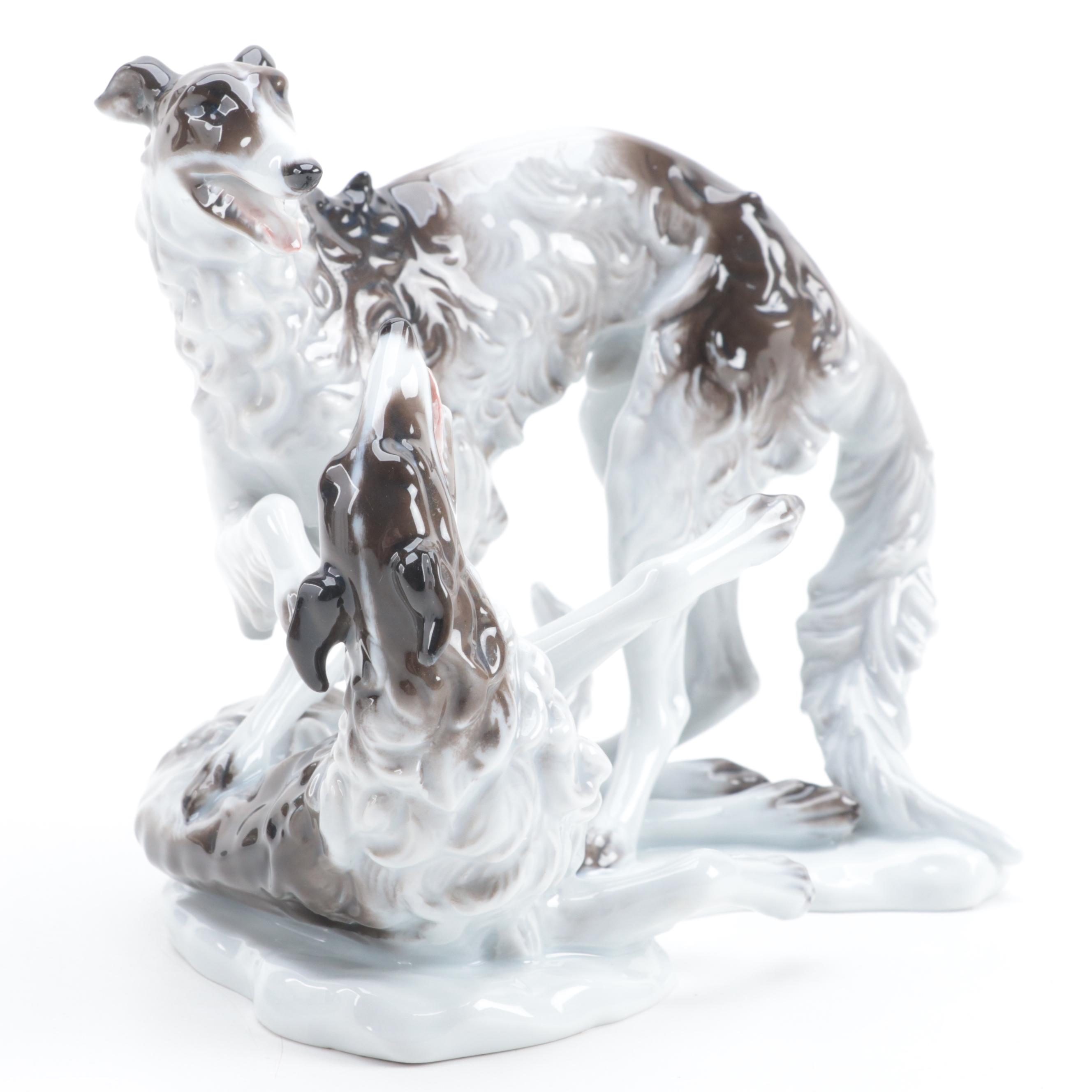 Rosenthal Porcelain Figurine of Borzoi Dogs, Mid-20th Century