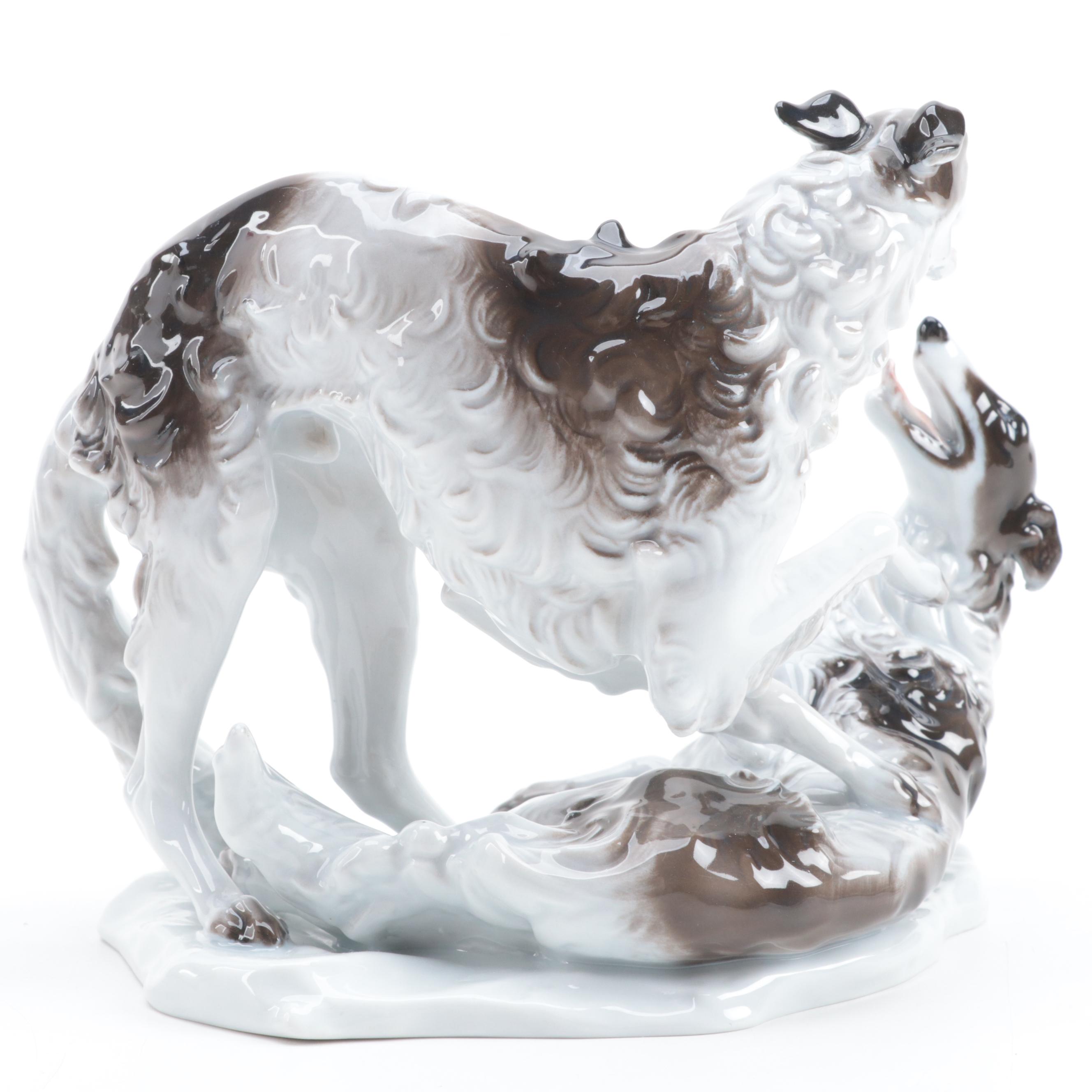 Rosenthal Porcelain Figurine of Borzoi Dogs, Mid-20th Century
