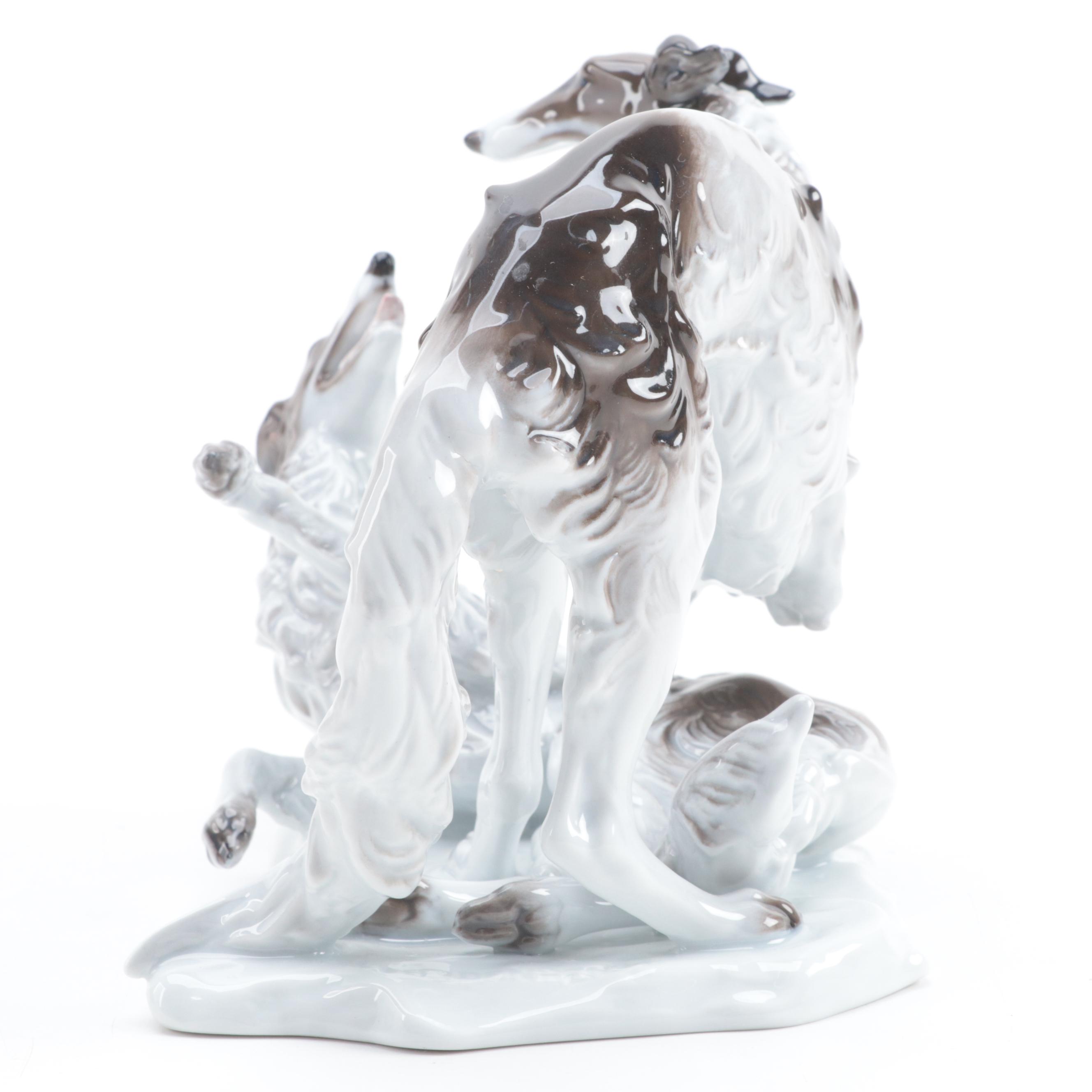 Rosenthal Porcelain Figurine of Borzoi Dogs, Mid-20th Century