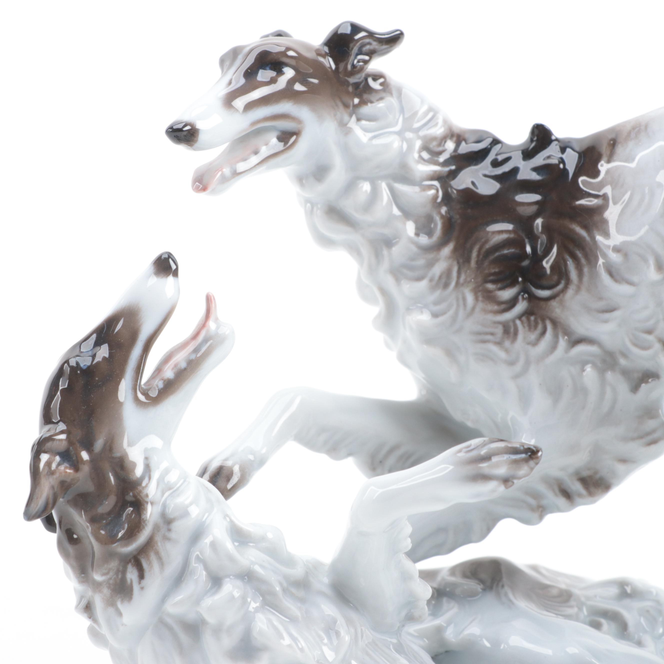 Rosenthal Porcelain Figurine of Borzoi Dogs, Mid-20th Century