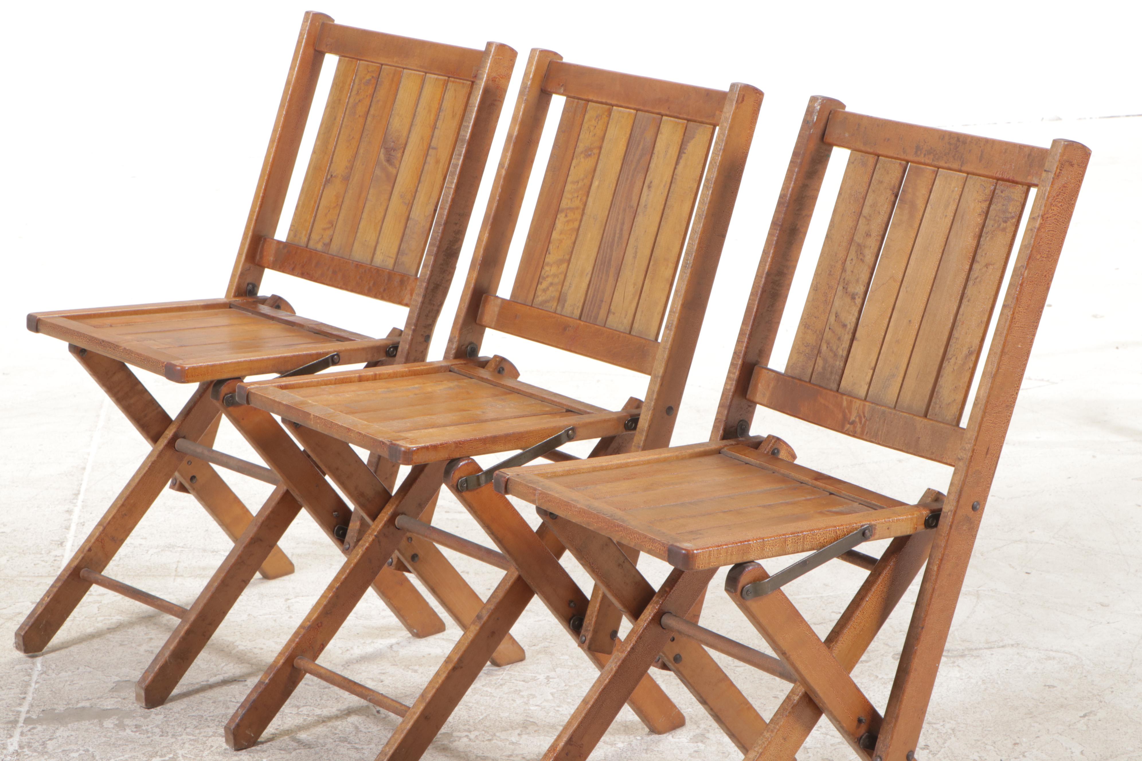 Five Slatted Wood Folding Chairs