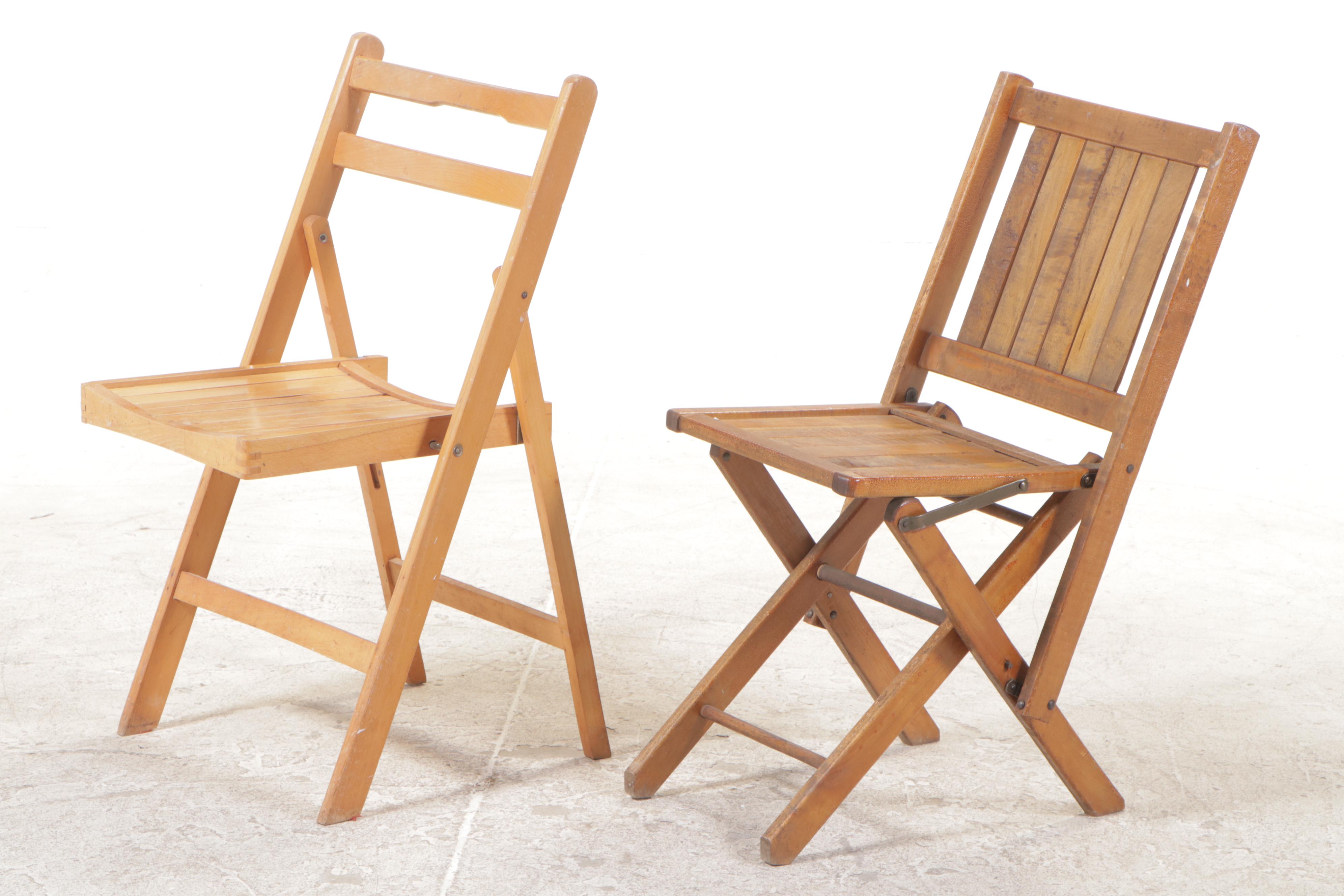 Five Slatted Wood Folding Chairs