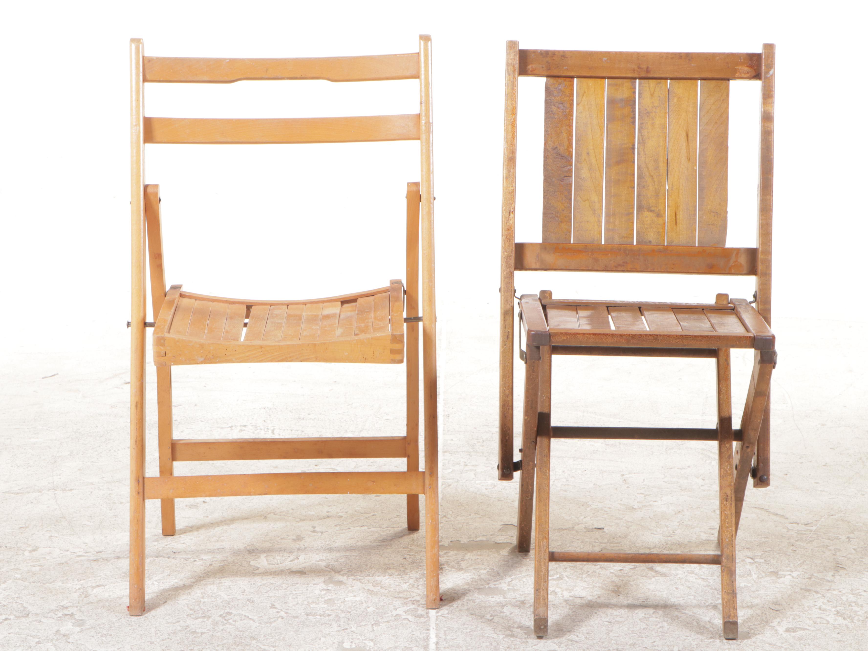 Five Slatted Wood Folding Chairs