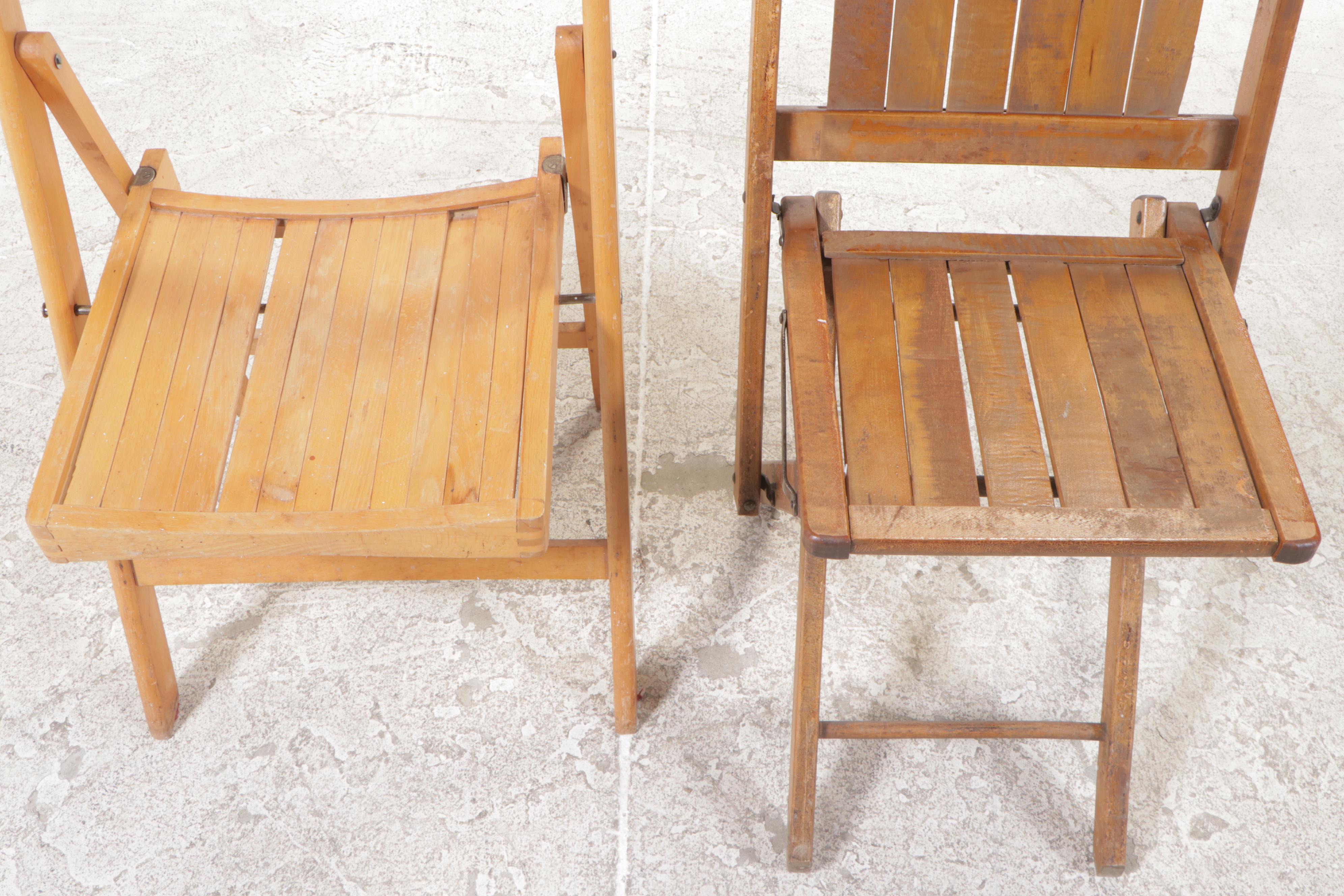 Five Slatted Wood Folding Chairs