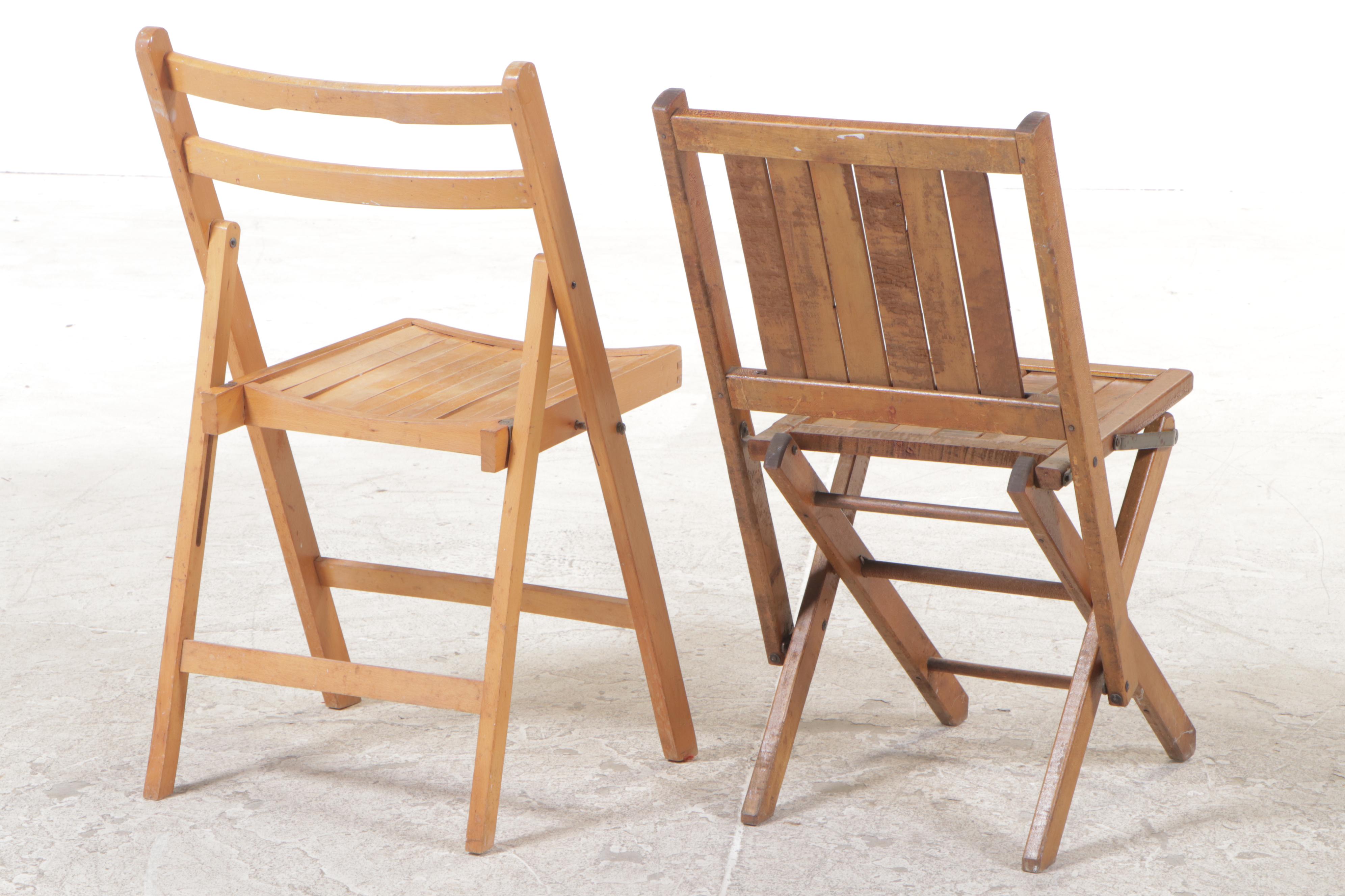 Five Slatted Wood Folding Chairs