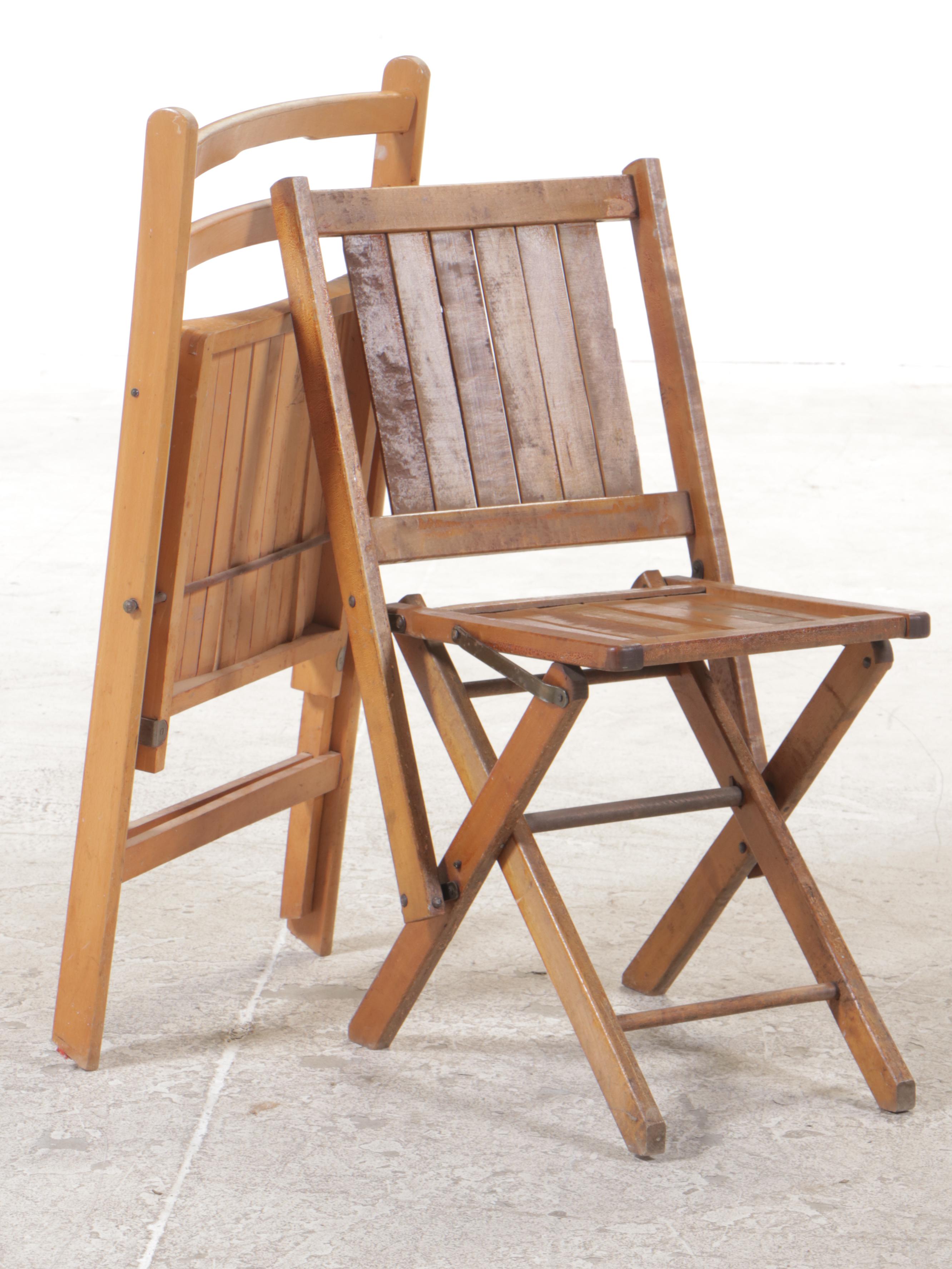 Five Slatted Wood Folding Chairs
