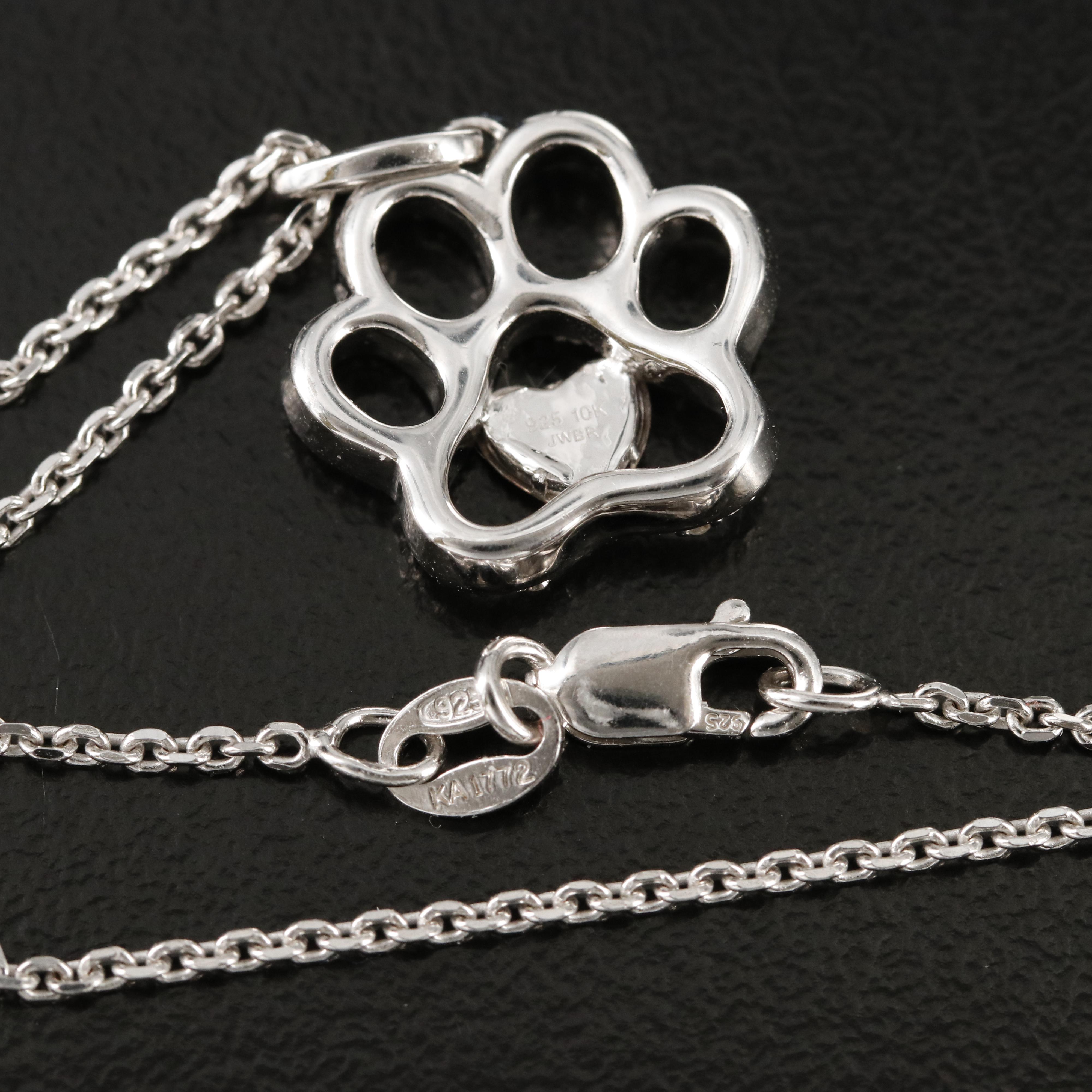 Sterling Diamond Paw Print Necklace with 10K Rose Gold Accent