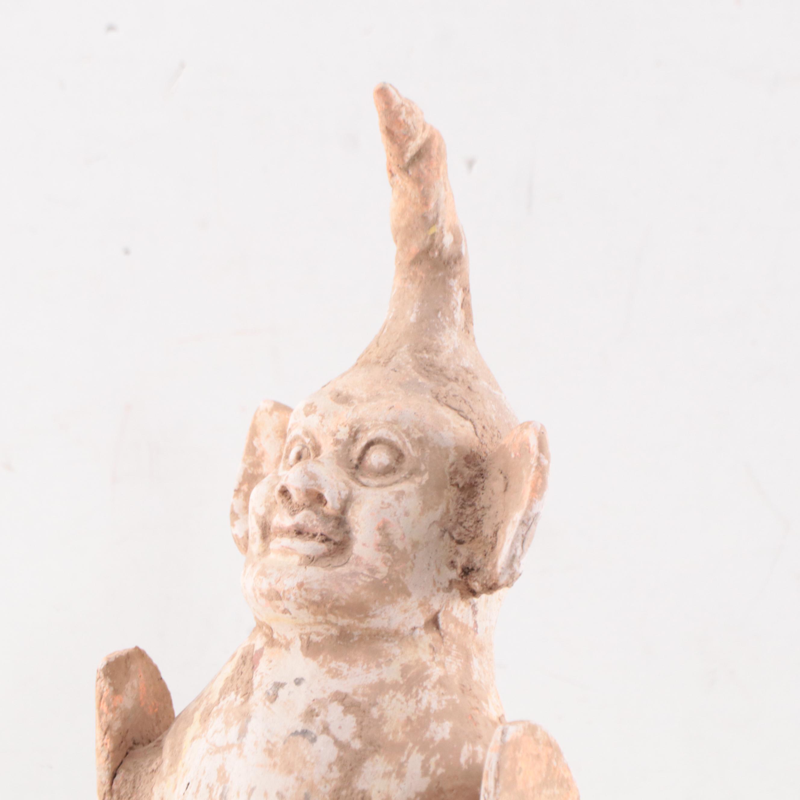 Chinese Straw Glazed Earthenware Tomb Guardian Figure, Probably Tang Dynasty