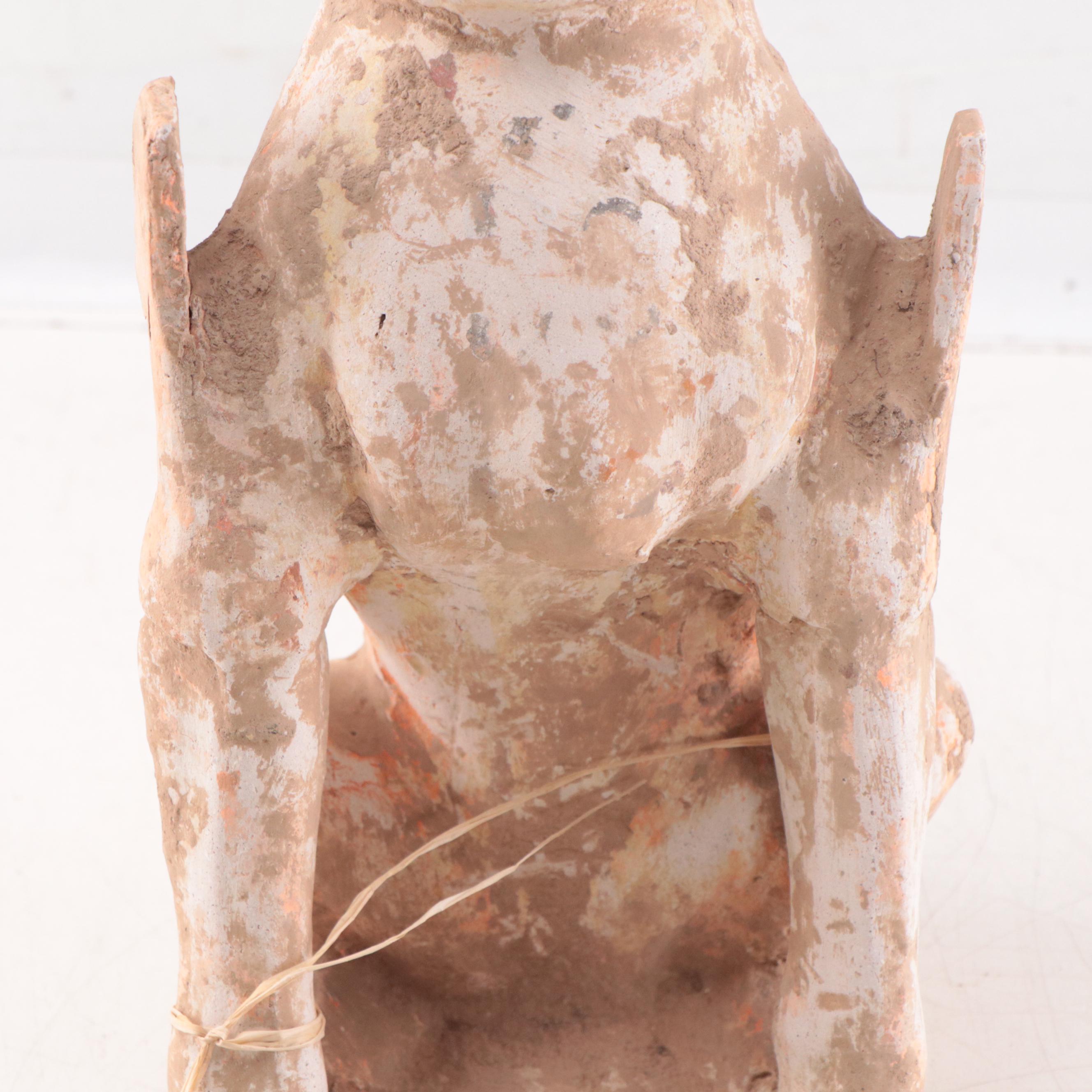 Chinese Straw Glazed Earthenware Tomb Guardian Figure, Probably Tang Dynasty