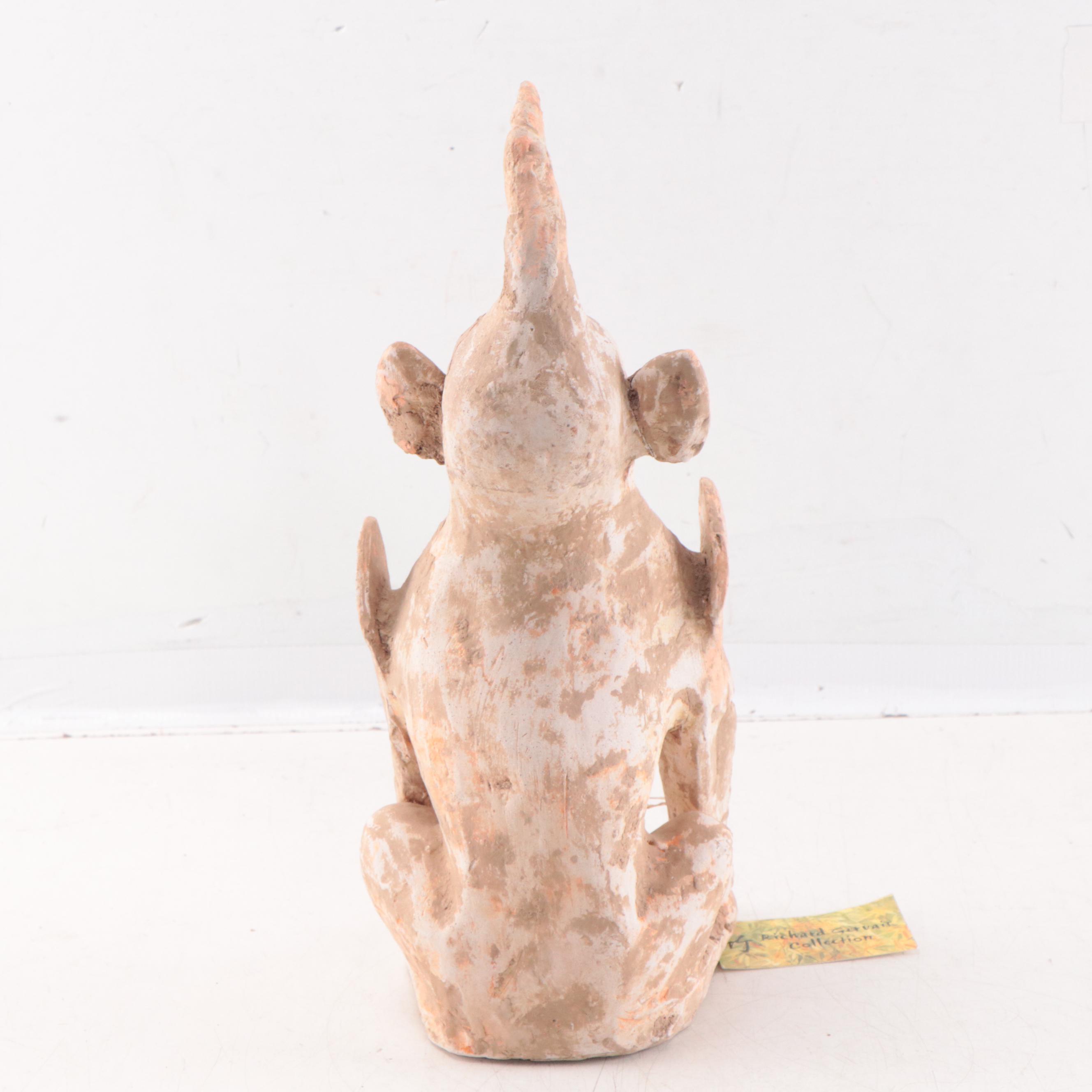 Chinese Straw Glazed Earthenware Tomb Guardian Figure, Probably Tang Dynasty