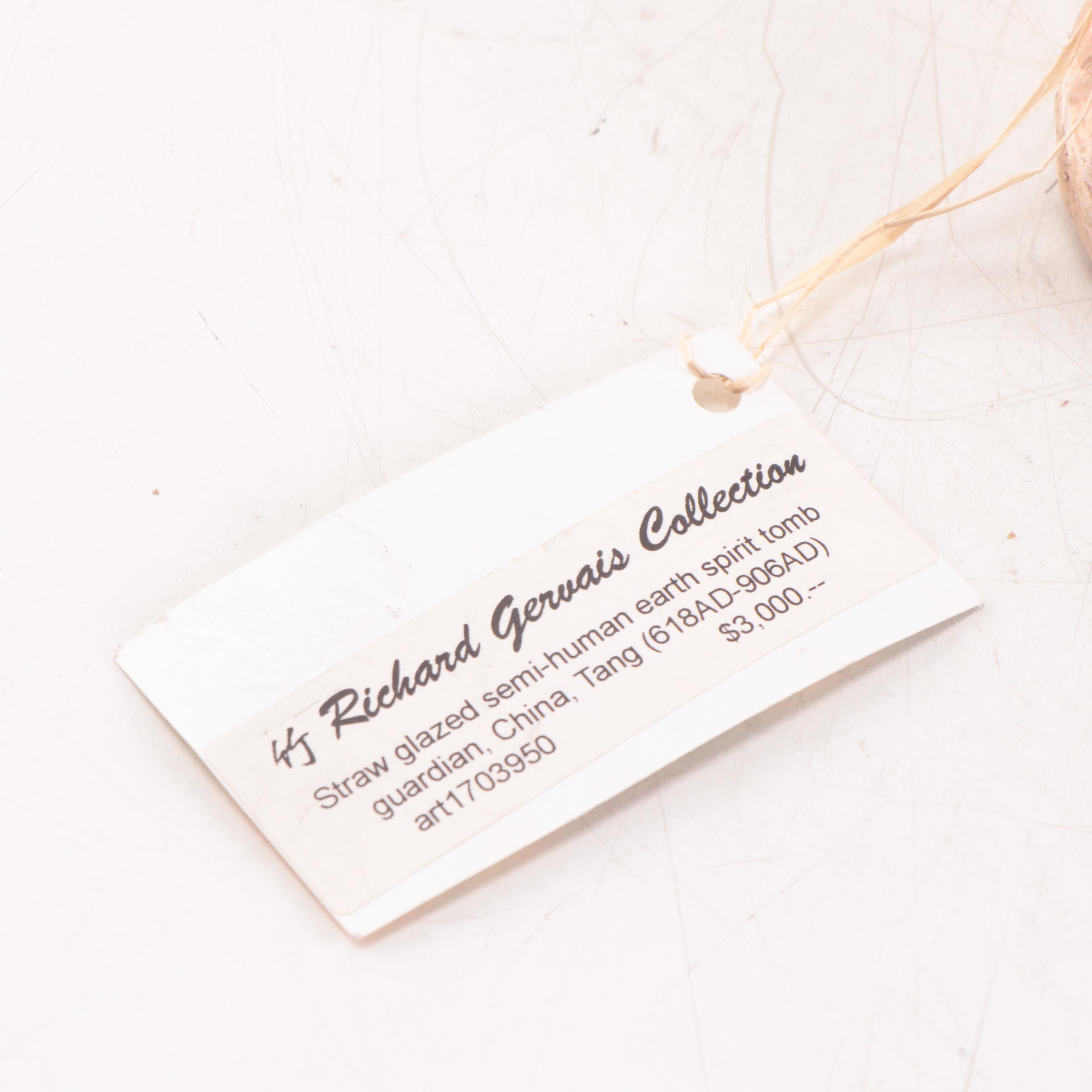 Chinese Straw Glazed Earthenware Tomb Guardian Figure, Probably Tang Dynasty