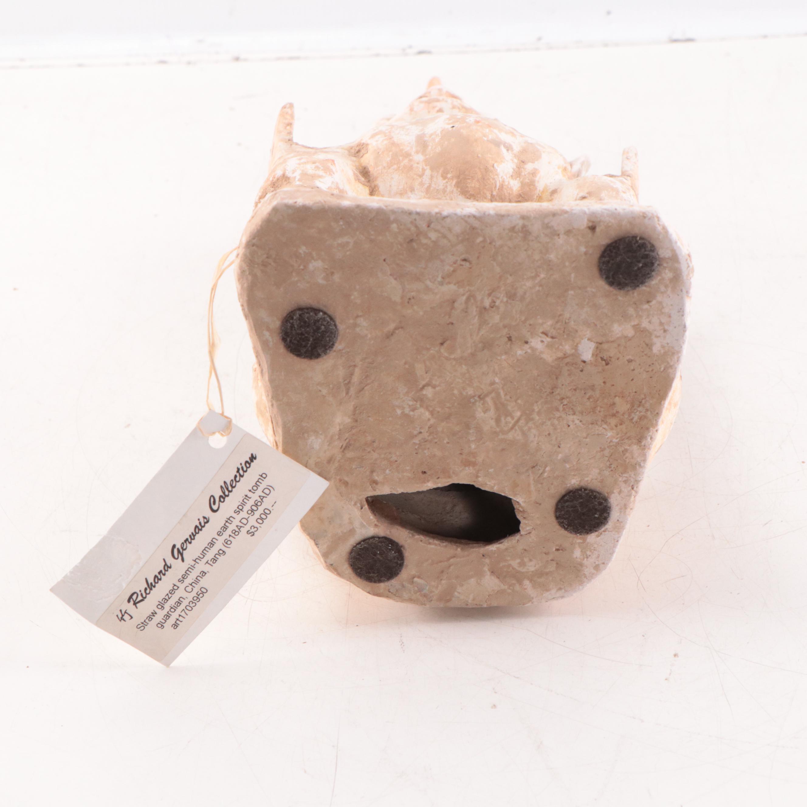 Chinese Straw Glazed Earthenware Tomb Guardian Figure, Probably Tang Dynasty