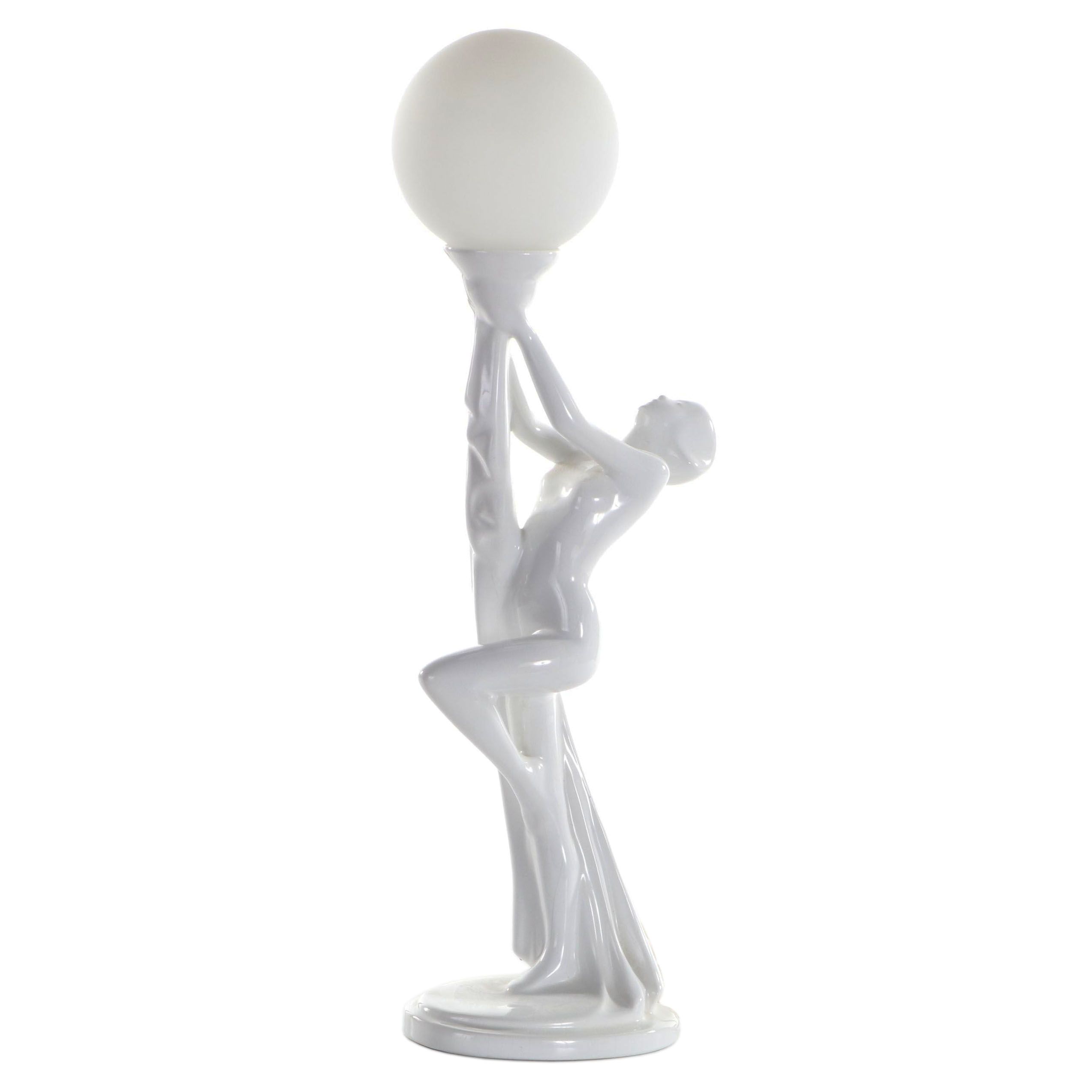 British Home Stores Art Deco Style Ceramic Lady Holding Orb Table Lamp