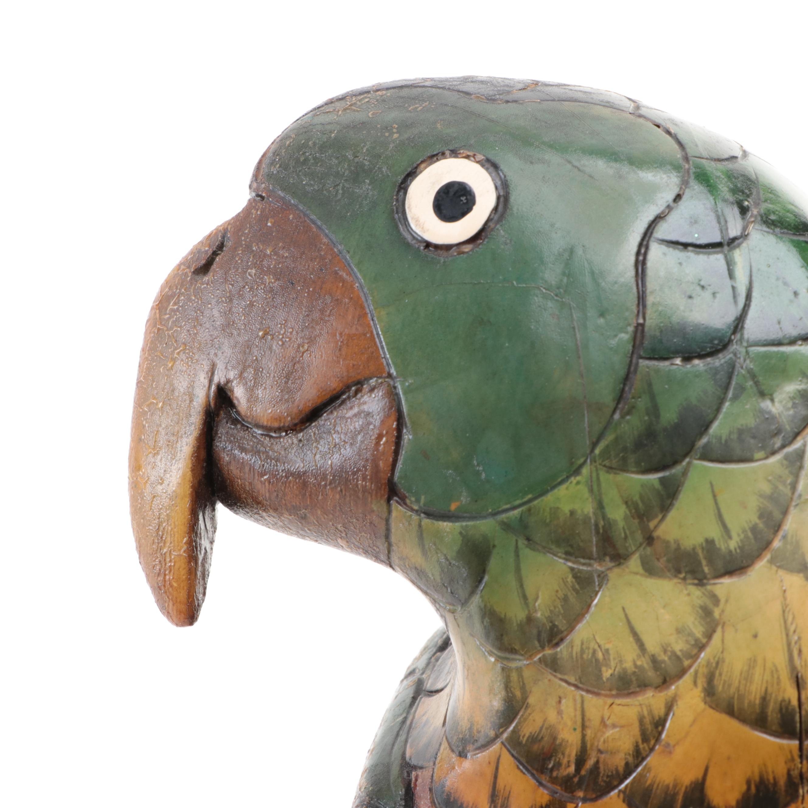 Painted Carved Wood Parrot Figurine
