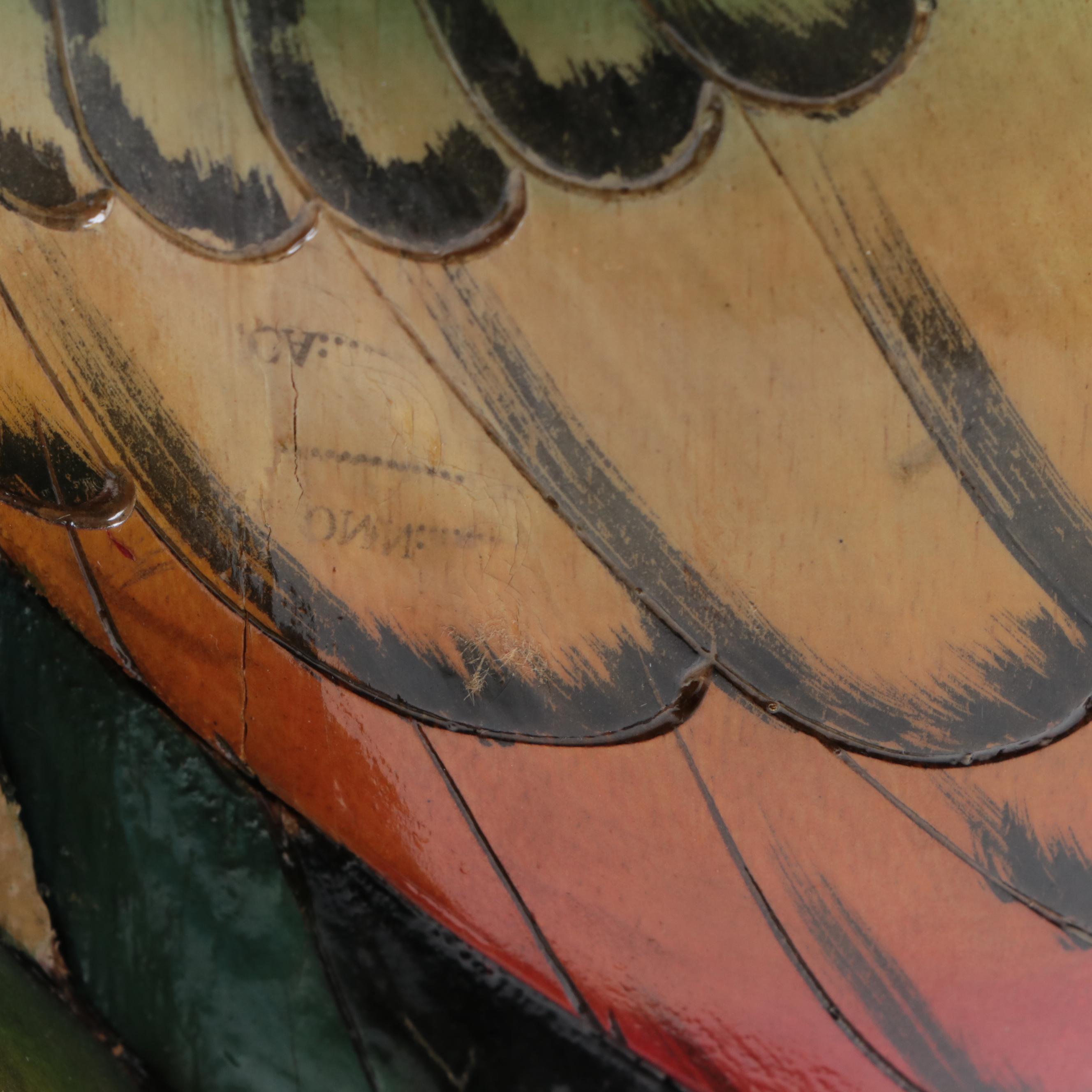 Painted Carved Wood Parrot Figurine