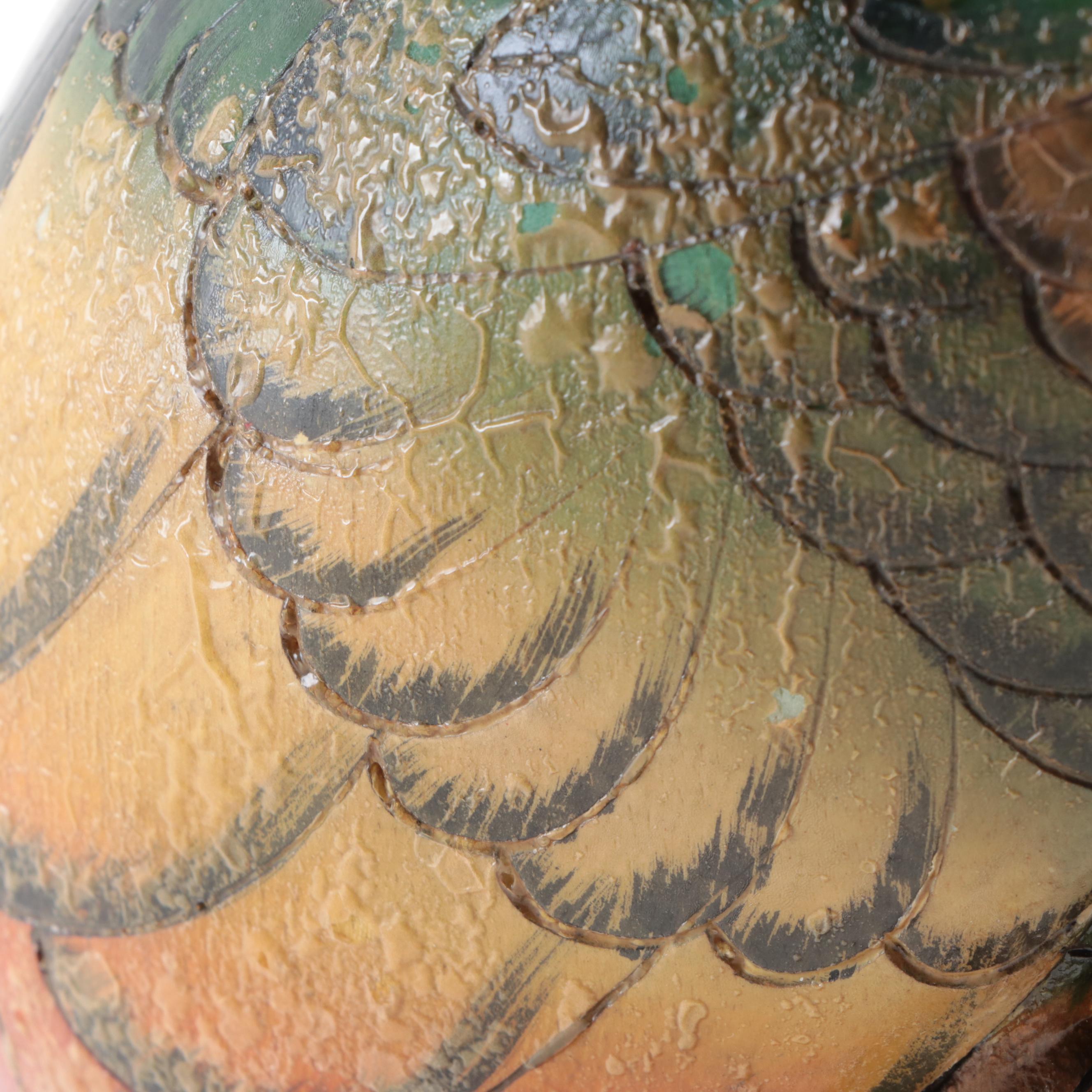 Painted Carved Wood Parrot Figurine