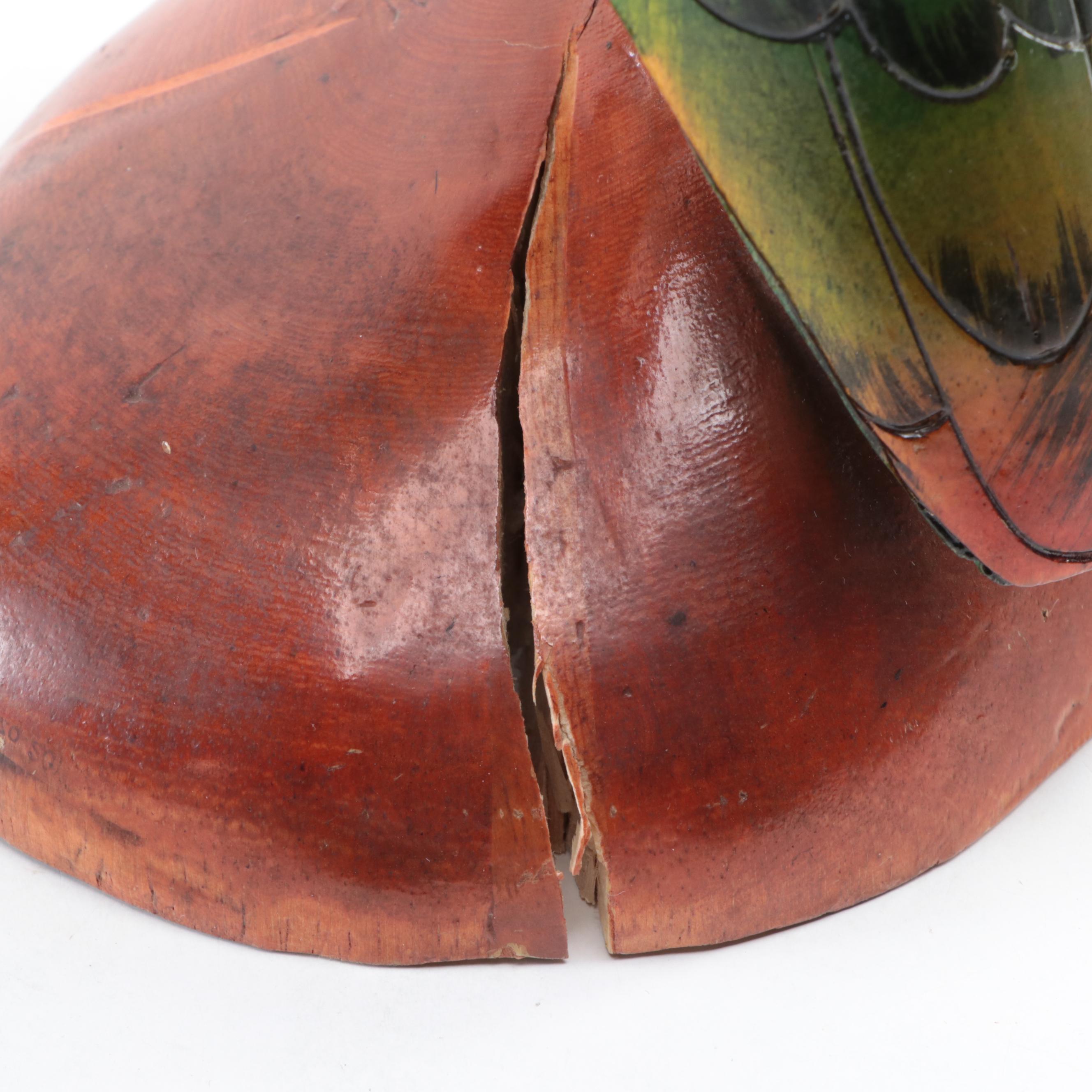 Painted Carved Wood Parrot Figurine