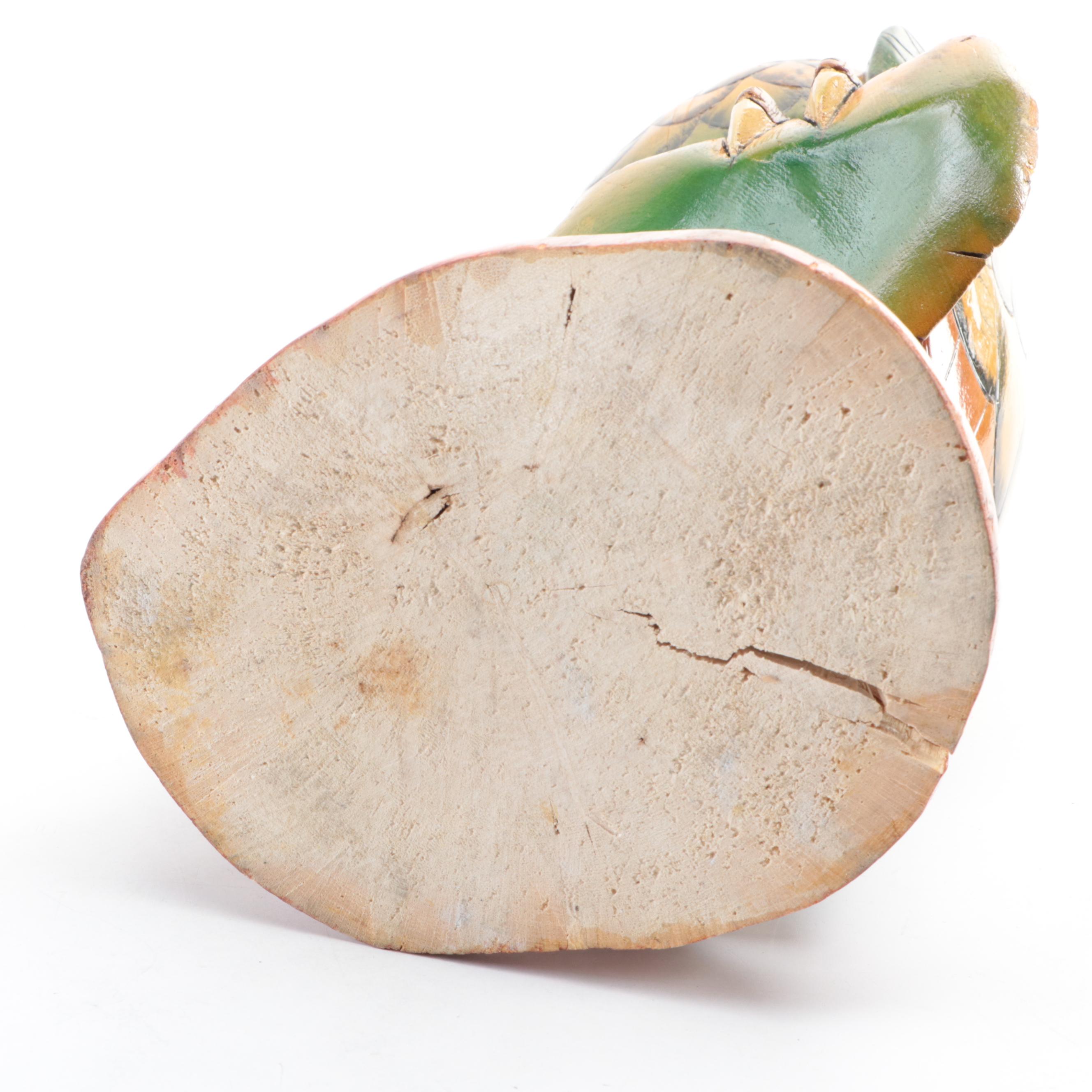 Painted Carved Wood Parrot Figurine