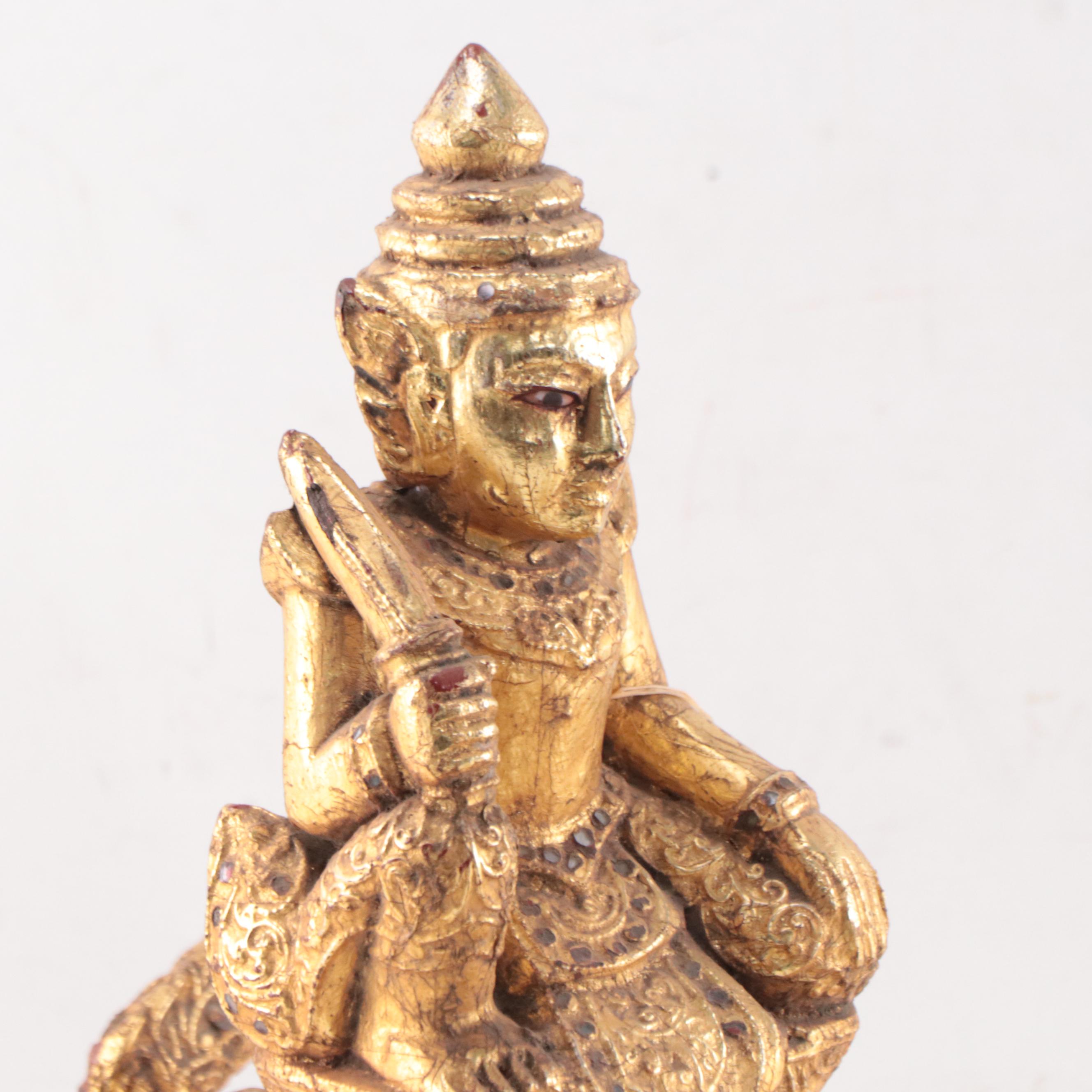 Burmese Gilt Temple Figure on Naga Mandala, Mid-20th Century
