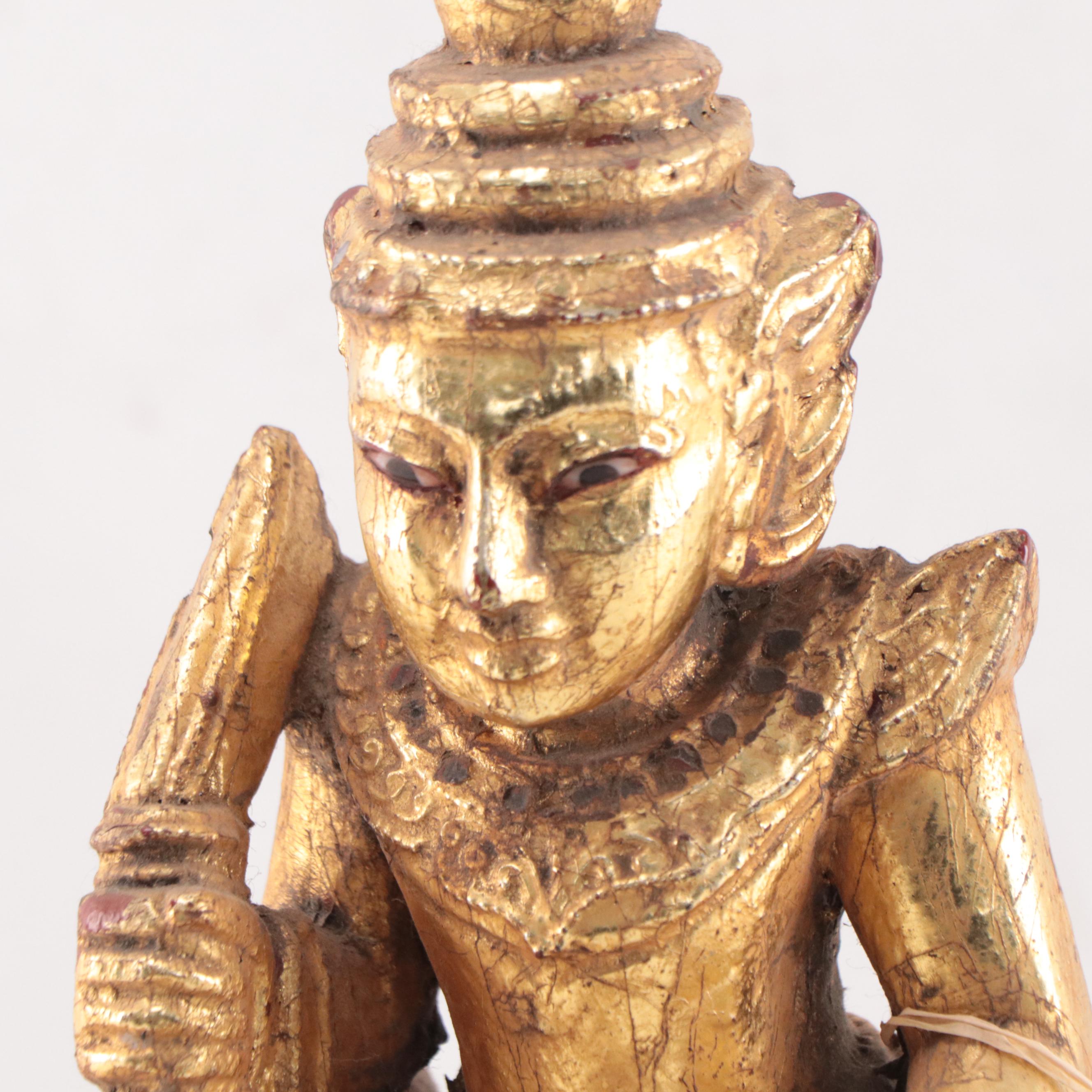 Burmese Gilt Temple Figure on Naga Mandala, Mid-20th Century
