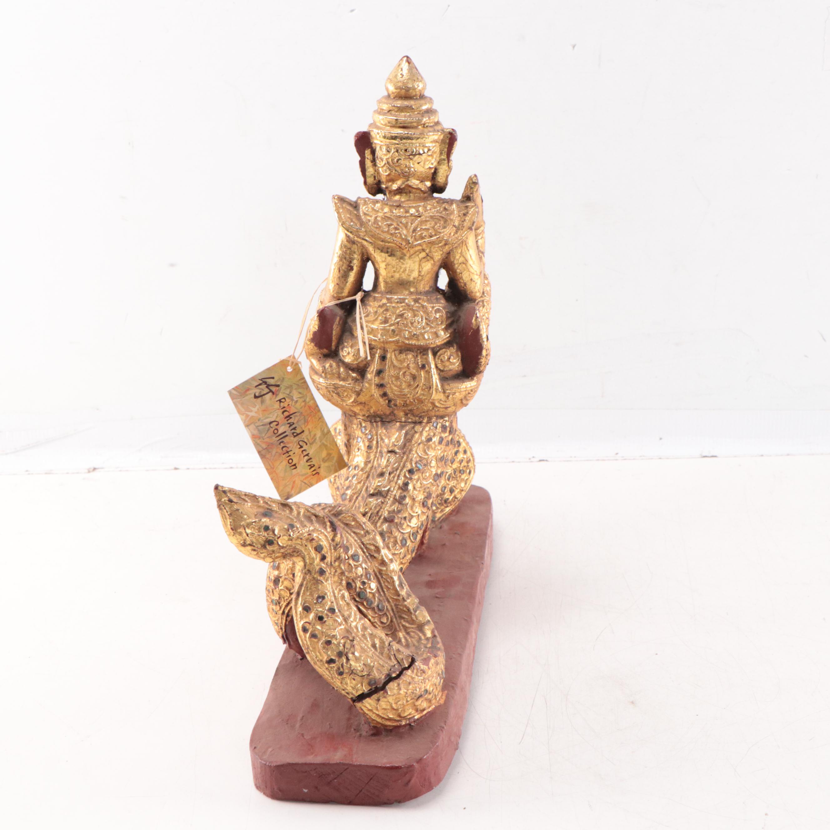 Burmese Gilt Temple Figure on Naga Mandala, Mid-20th Century