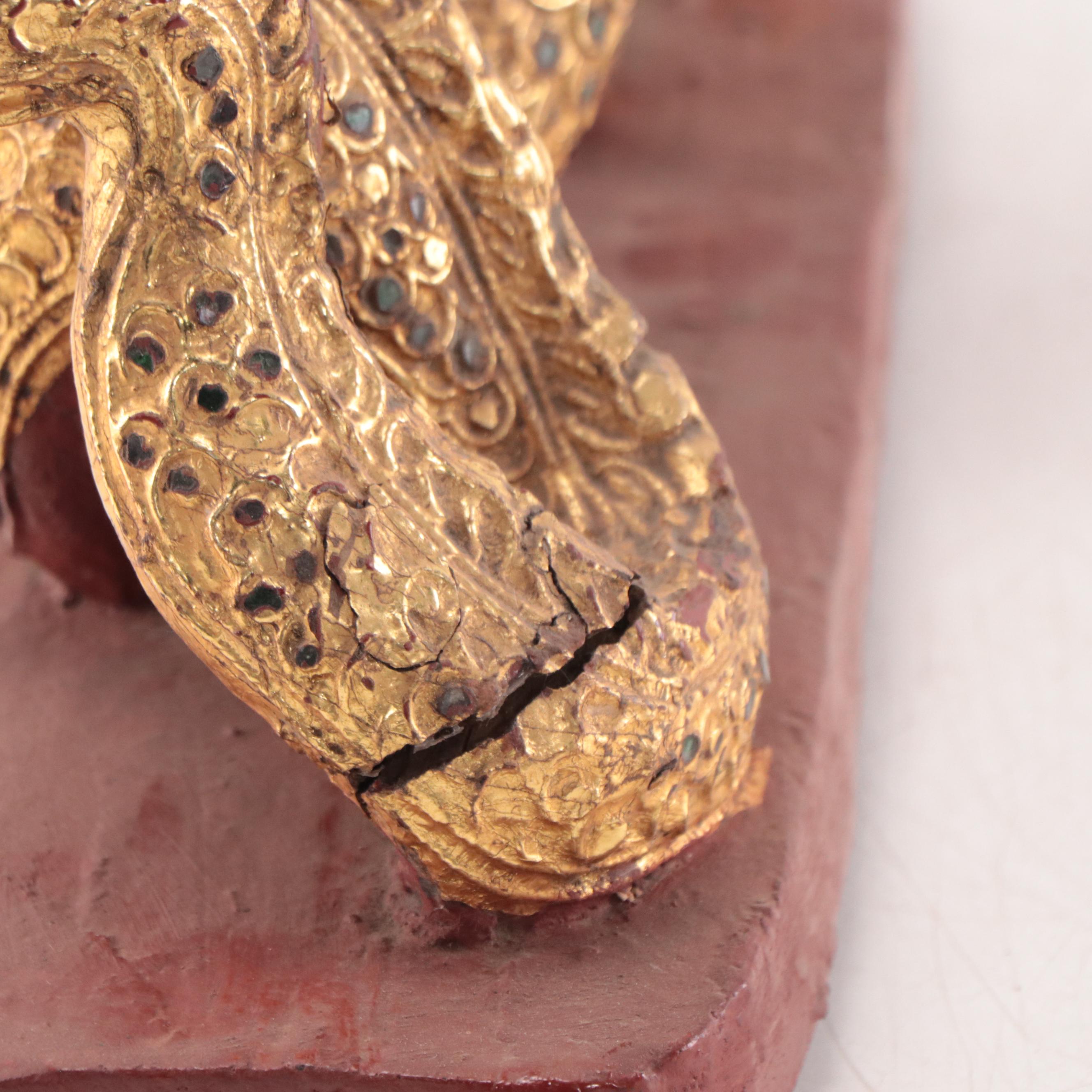 Burmese Gilt Temple Figure on Naga Mandala, Mid-20th Century