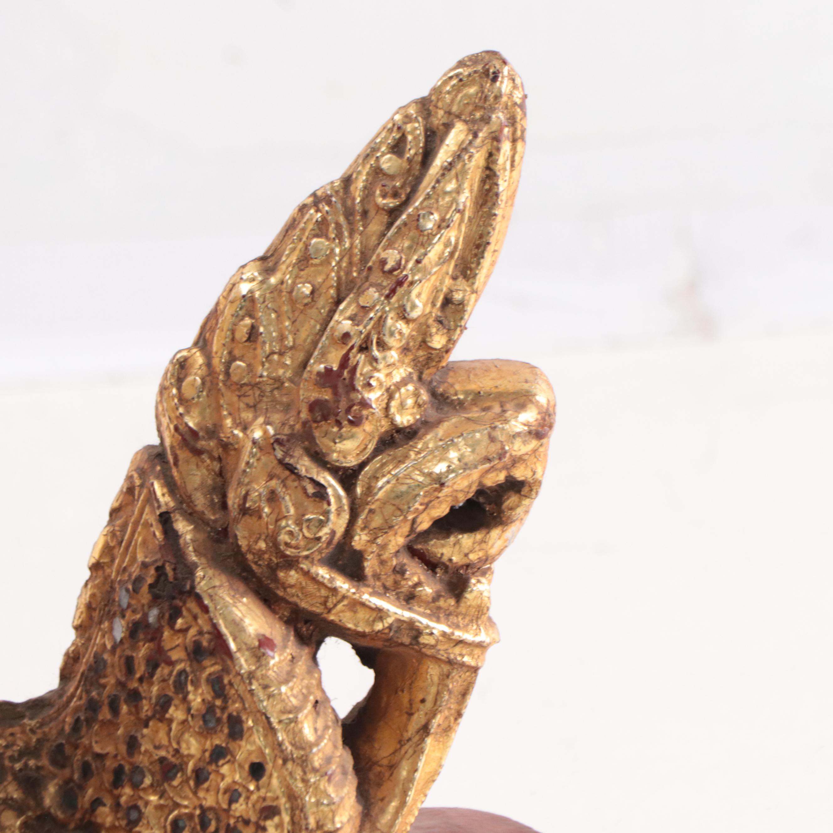 Burmese Gilt Temple Figure on Naga Mandala, Mid-20th Century