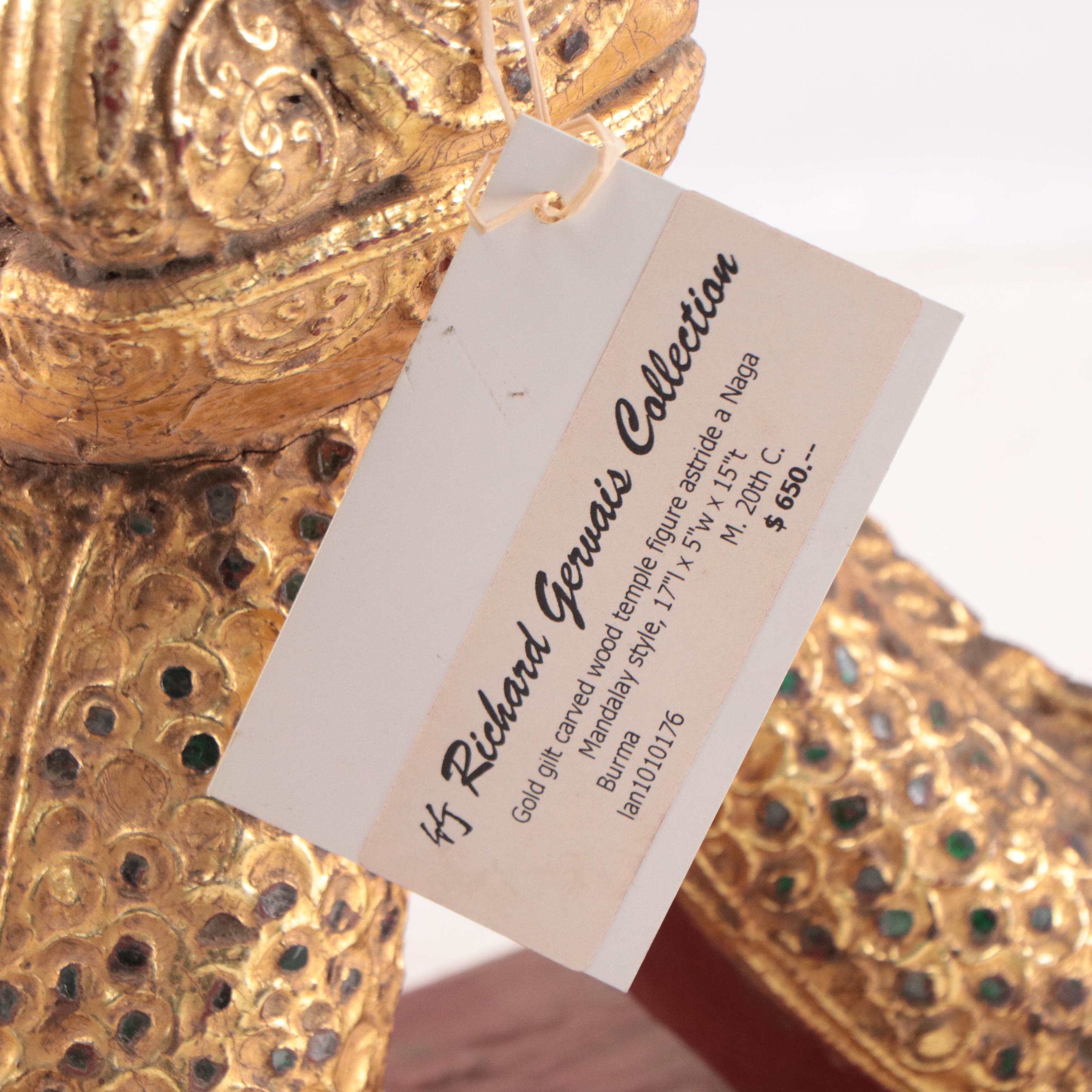 Burmese Gilt Temple Figure on Naga Mandala, Mid-20th Century