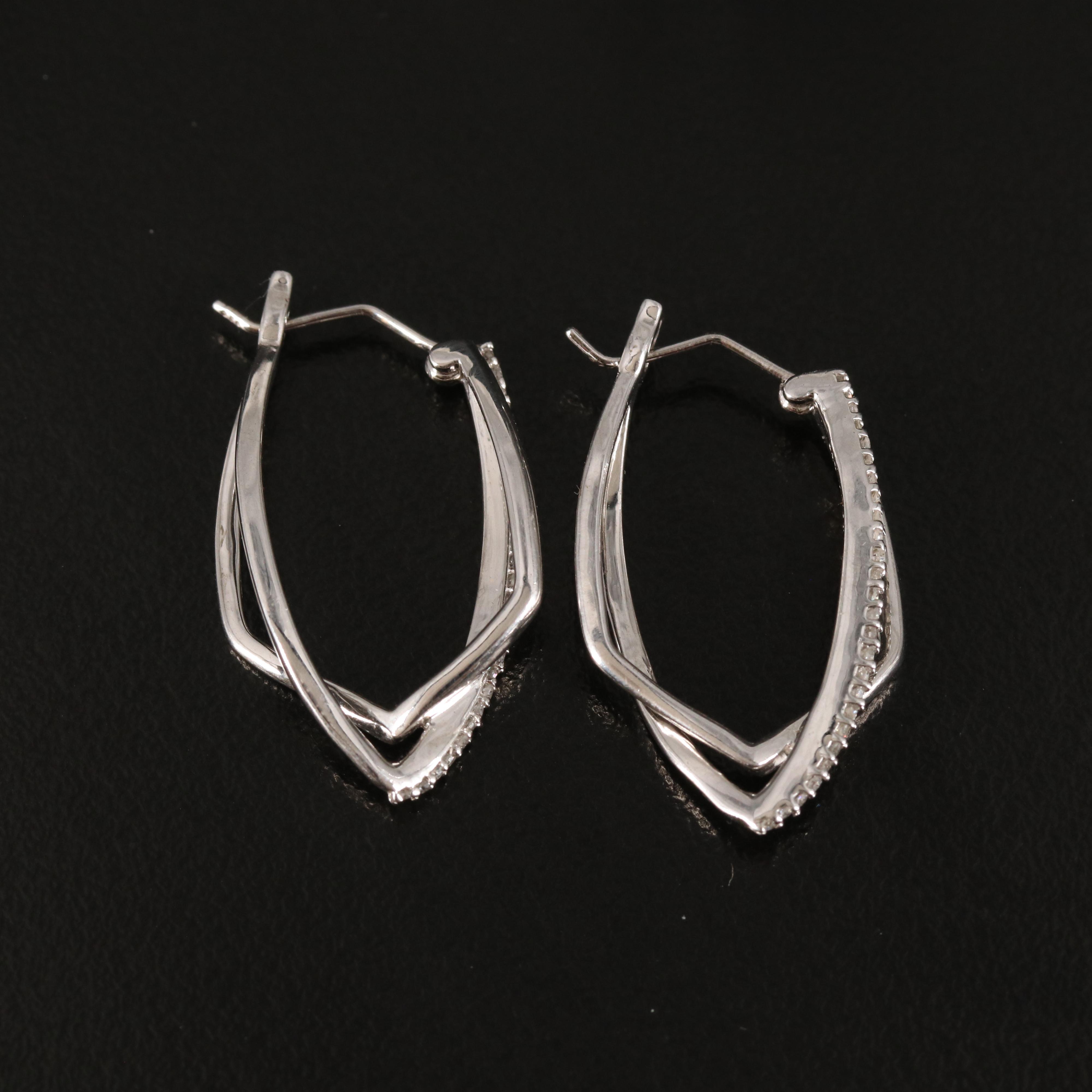 Sterling Diamond Crossover Hoop Earrings