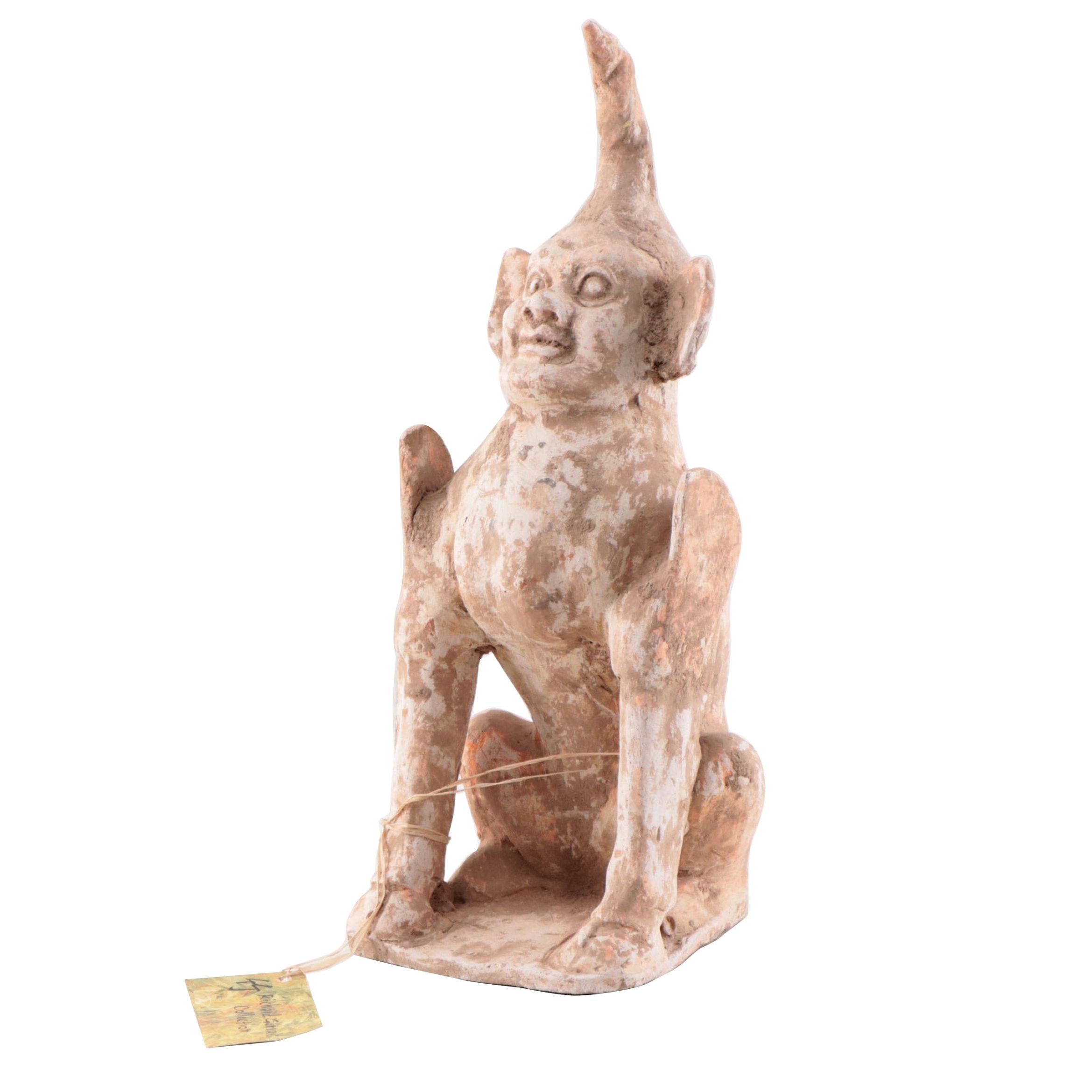 Chinese Straw Glazed Earthenware Tomb Guardian Figure, Probably Tang Dynasty