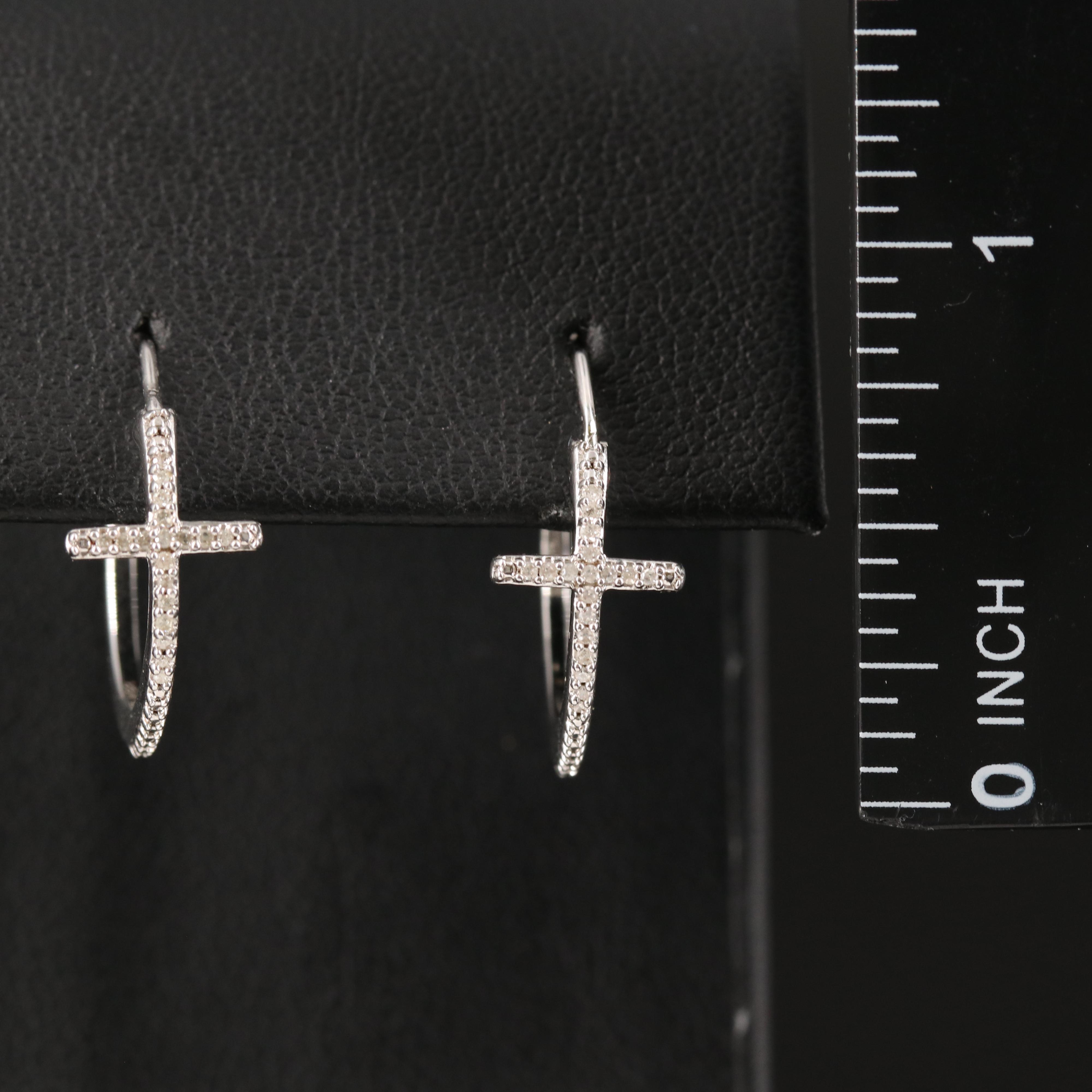 Sterling Diamond Cross Hoop Earrings