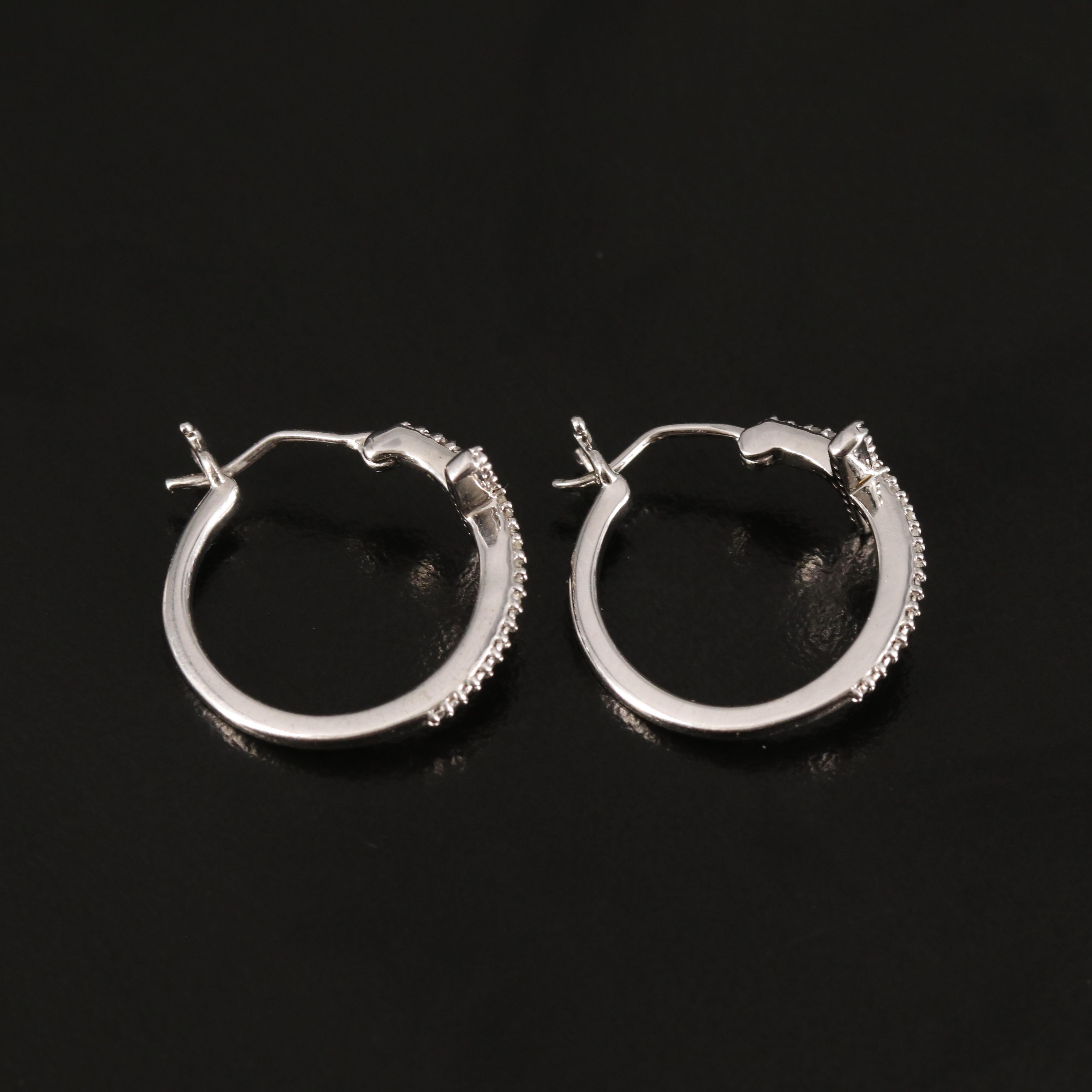Sterling Diamond Cross Hoop Earrings