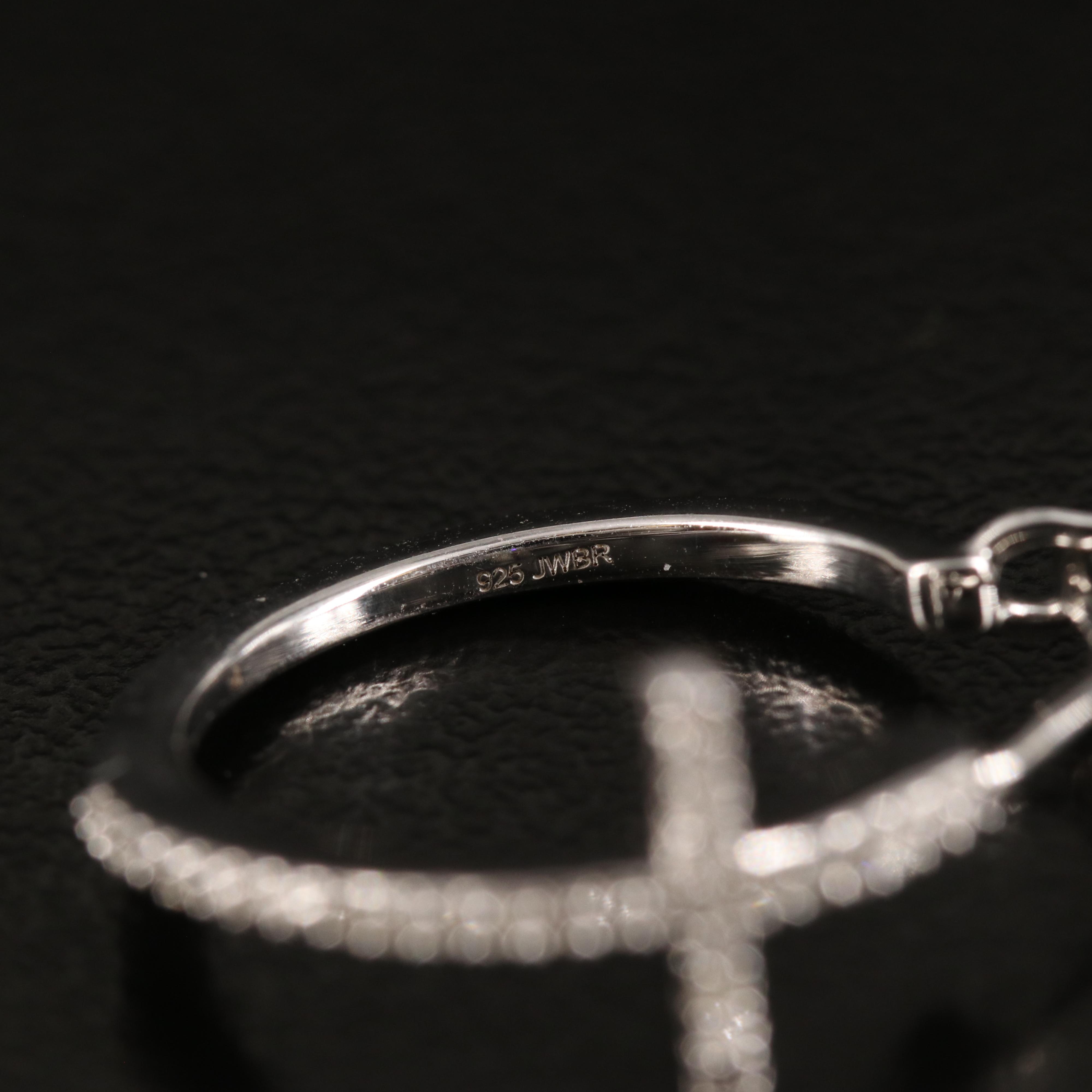 Sterling Diamond Cross Hoop Earrings