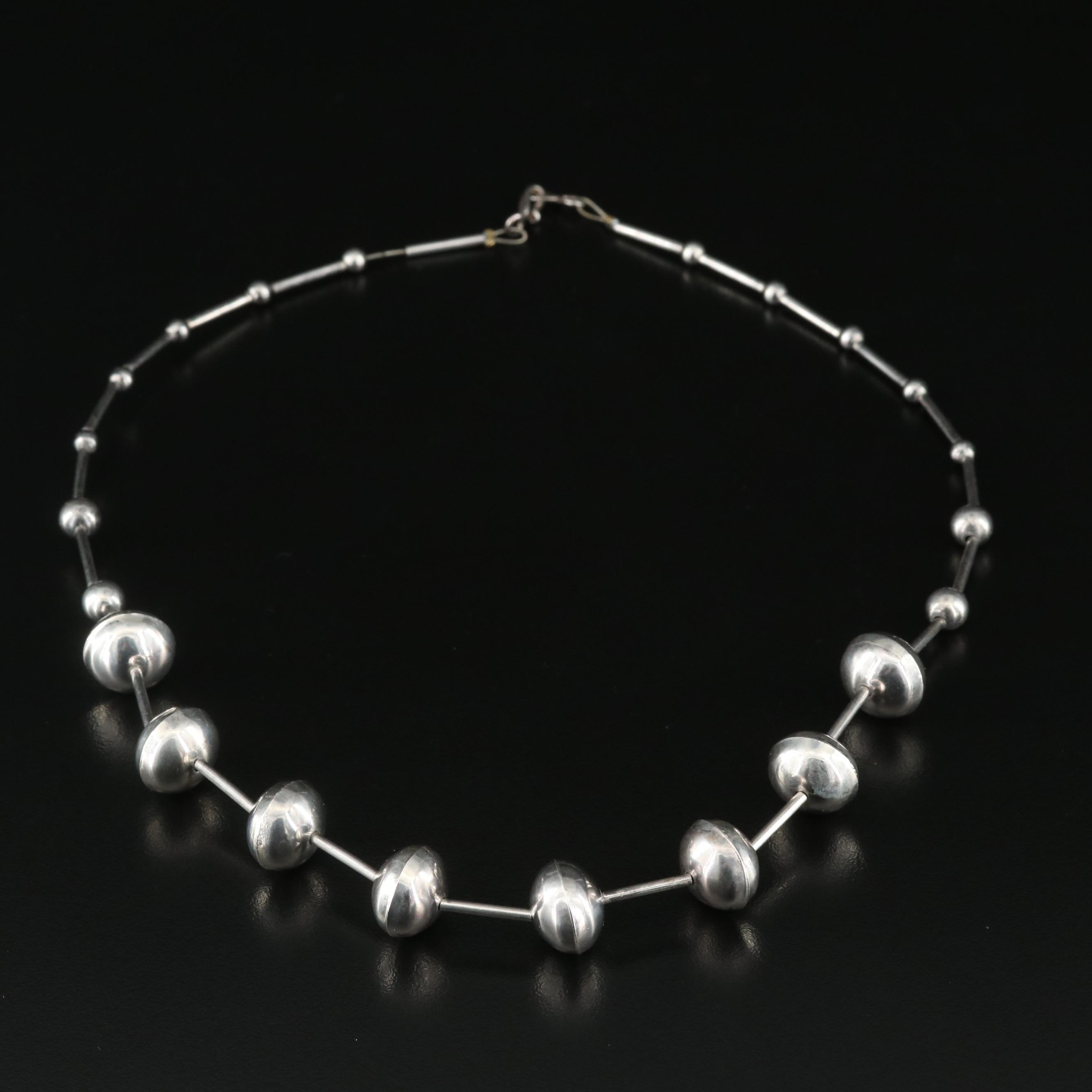 Sterling Graduated Bench Bead Station Necklace