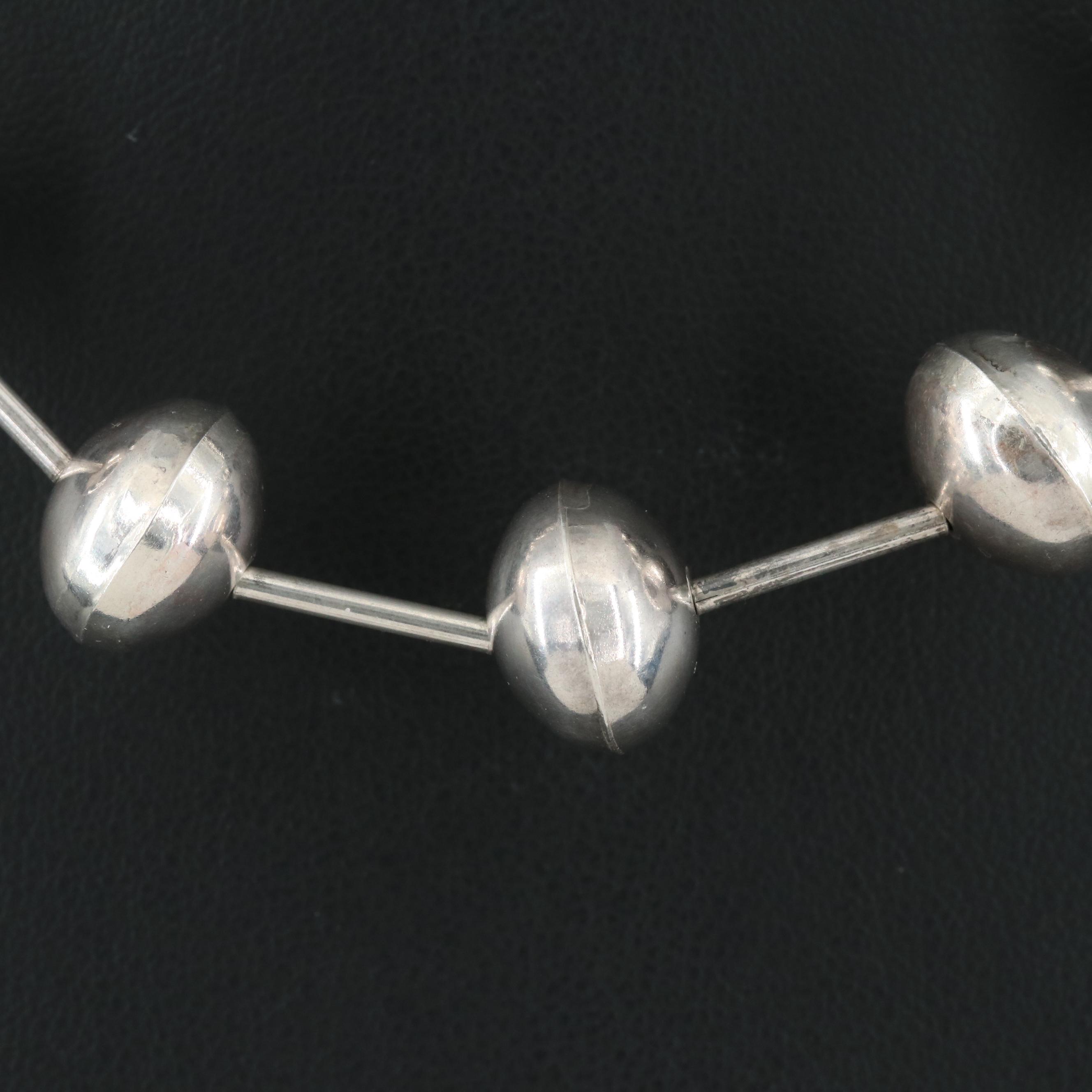 Sterling Graduated Bench Bead Station Necklace