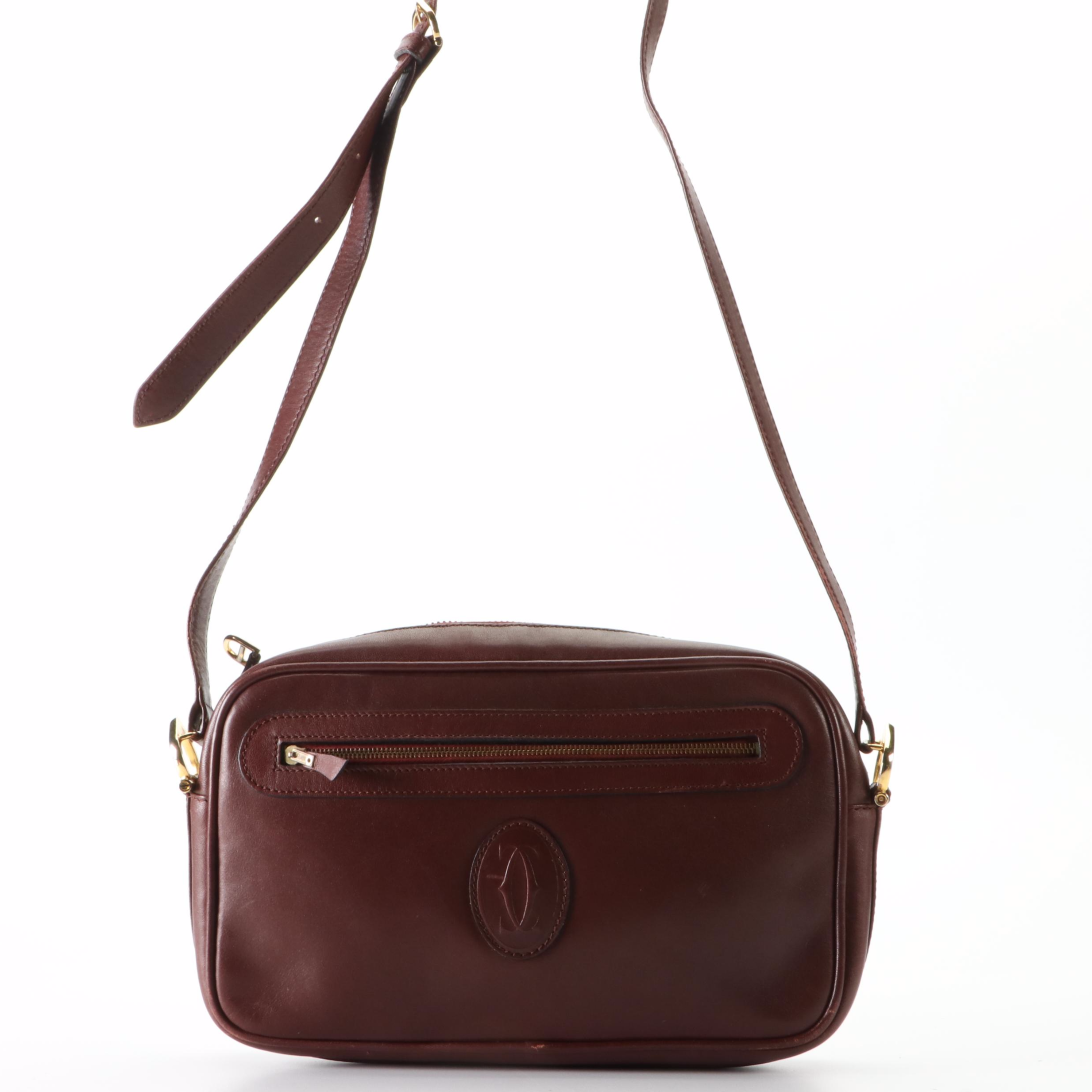 Cartier Logo Shoulder Bag in Burgundy Leather