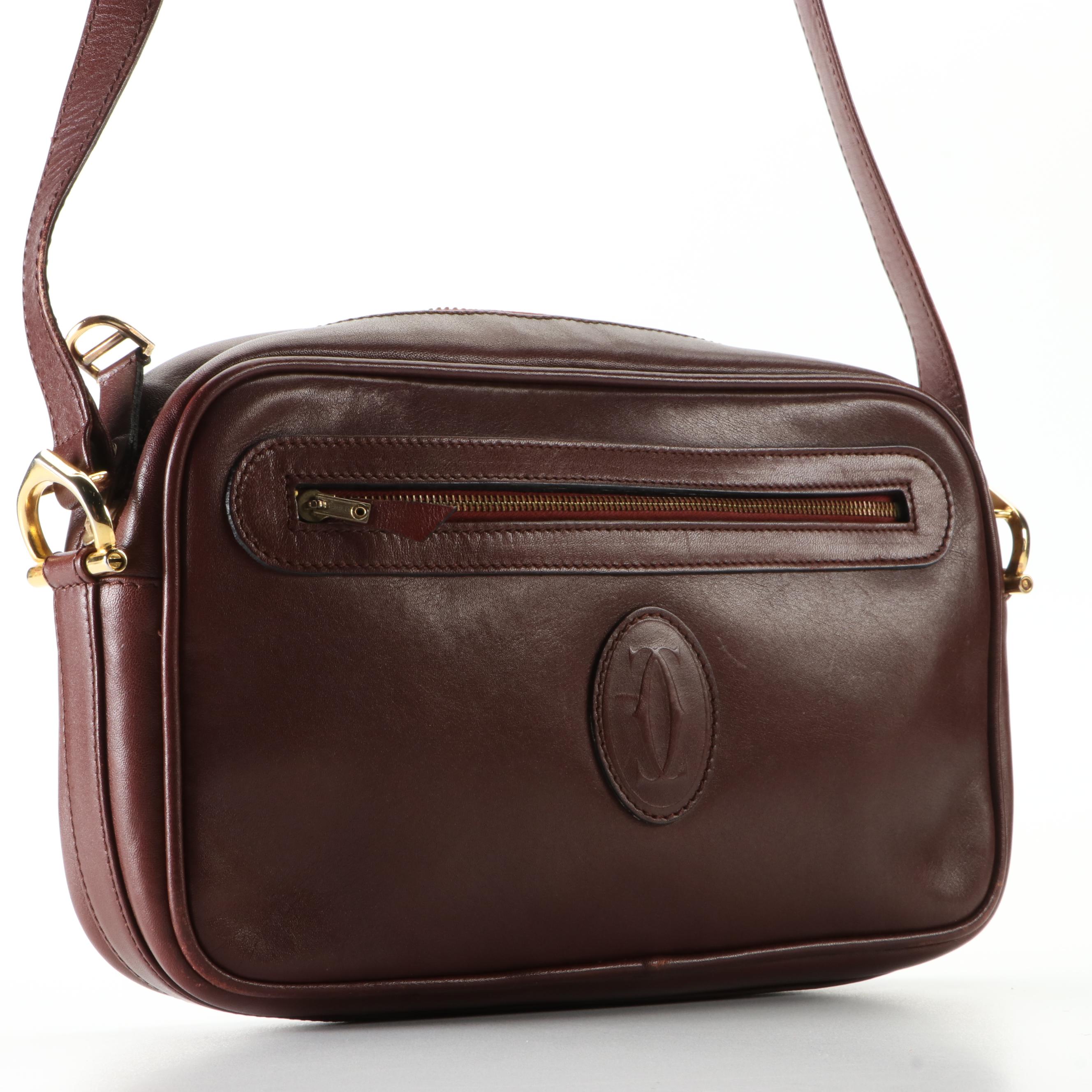 Cartier Logo Shoulder Bag in Burgundy Leather