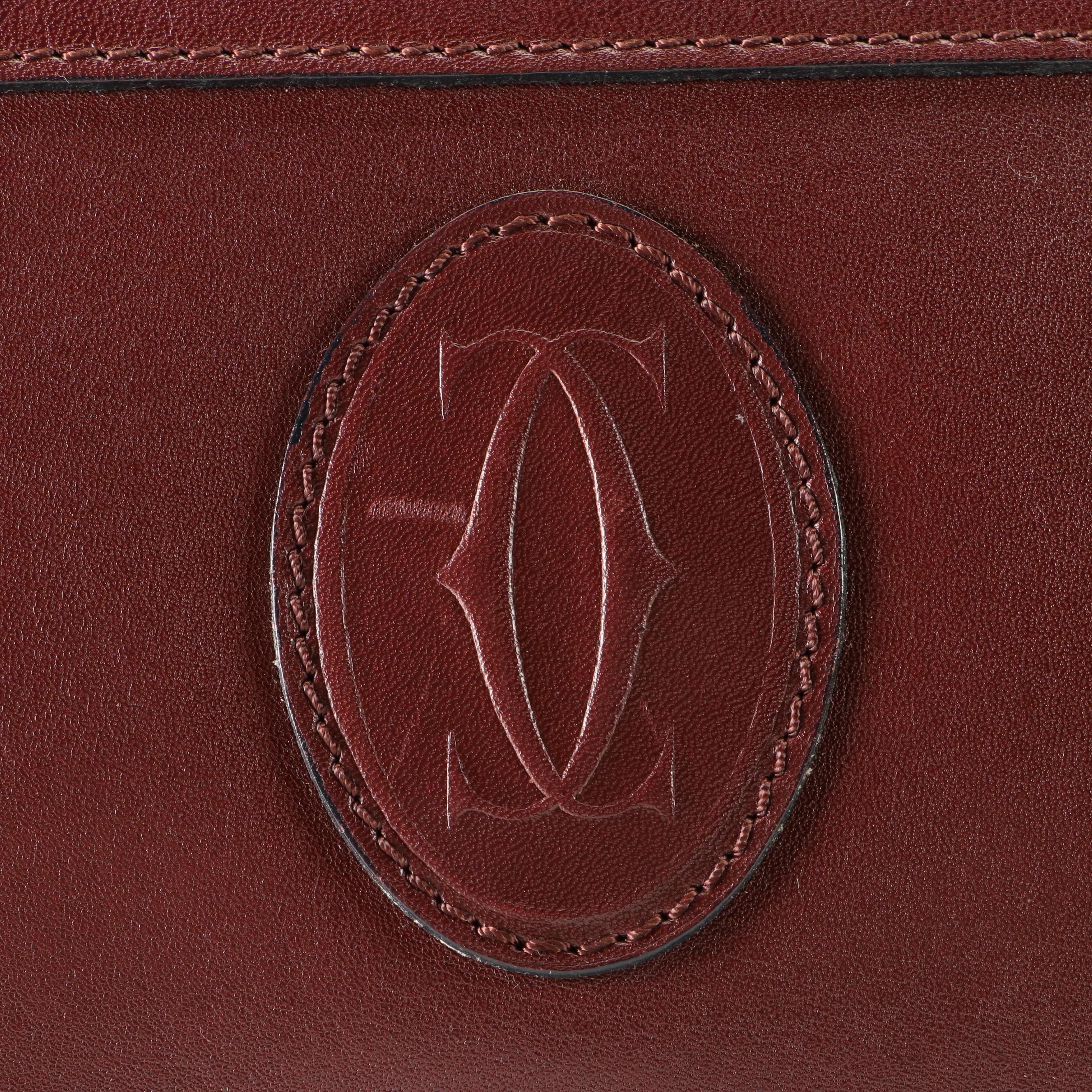 Cartier Logo Shoulder Bag in Burgundy Leather