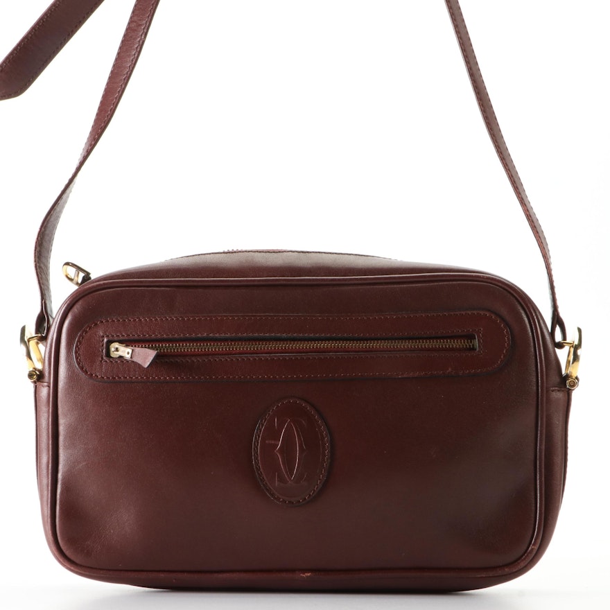 Cartier Logo Shoulder Bag in Burgundy Leather