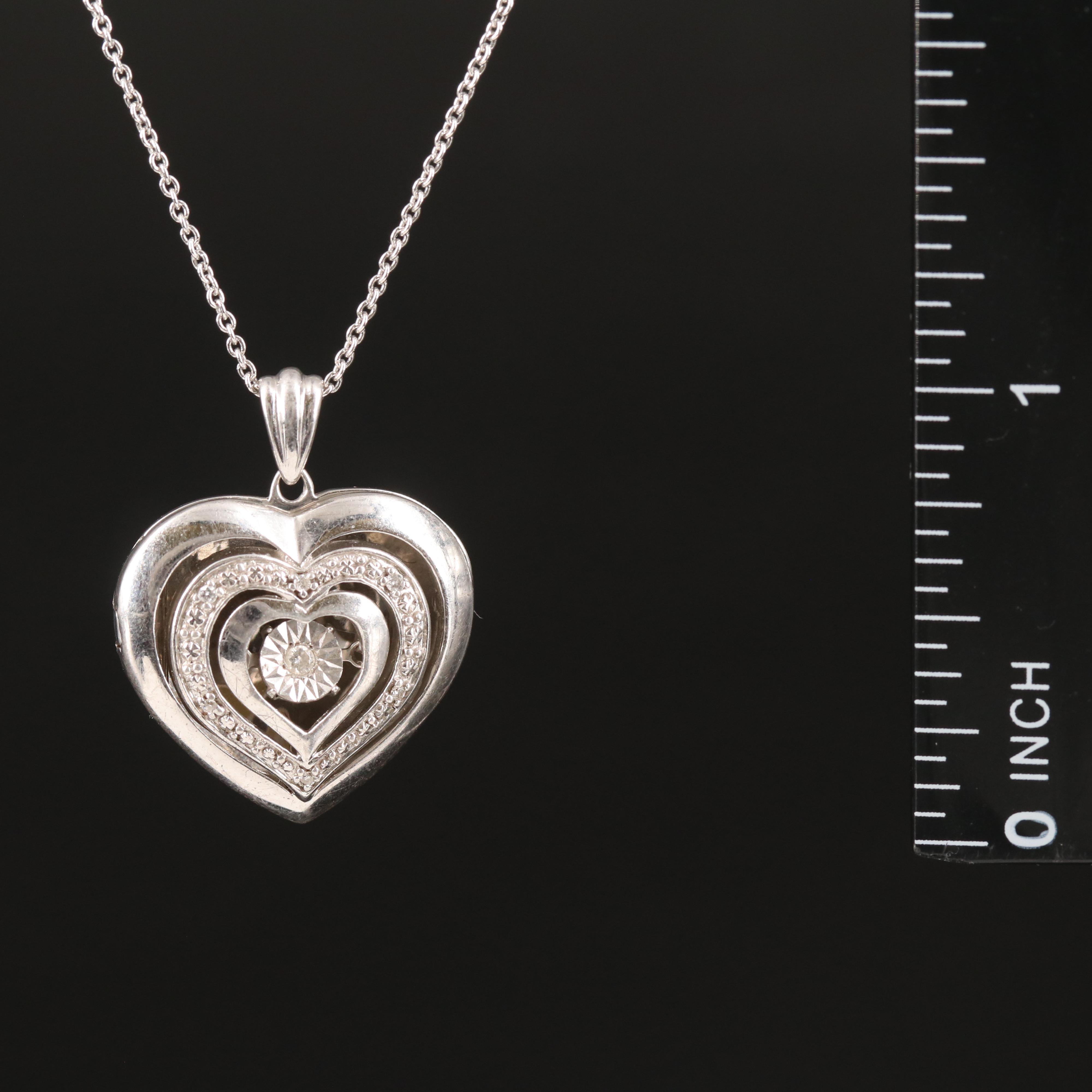 Sterling Diamond Heart Trembler Locket Necklace