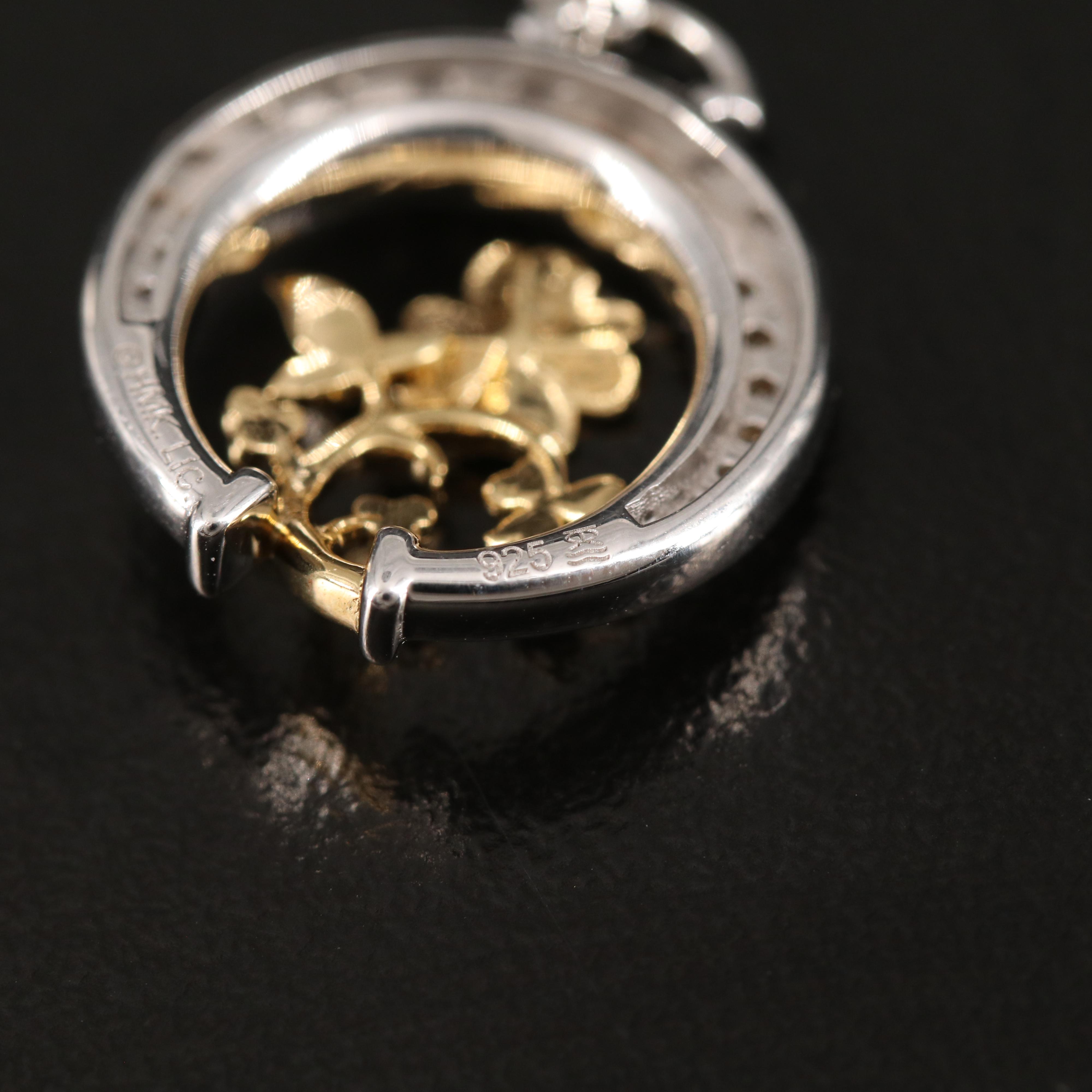 Sterling Diamond Crescent and Flower Necklace