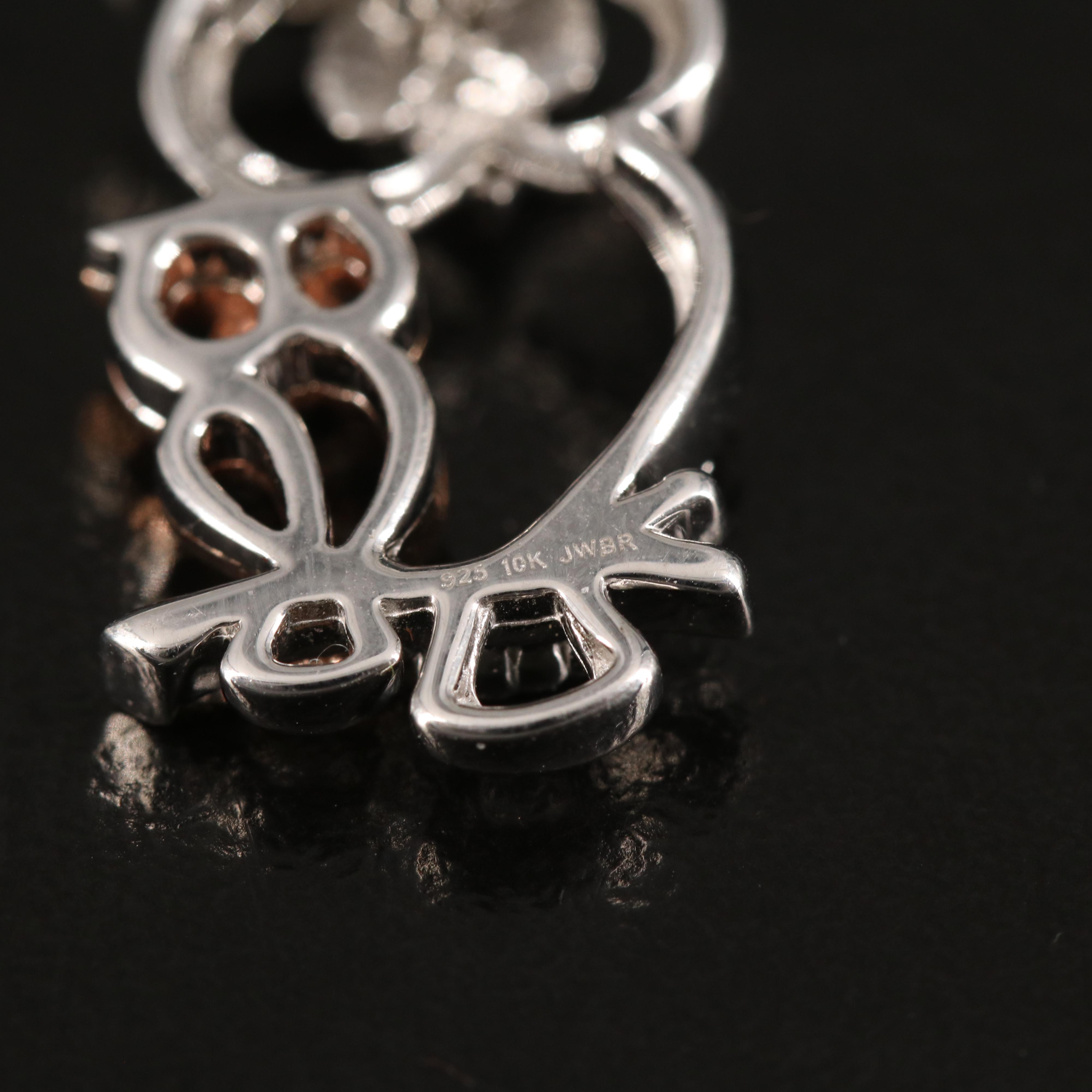 Sterling Diamond Owl Pendant Necklace with 10K Rose Gold Accent