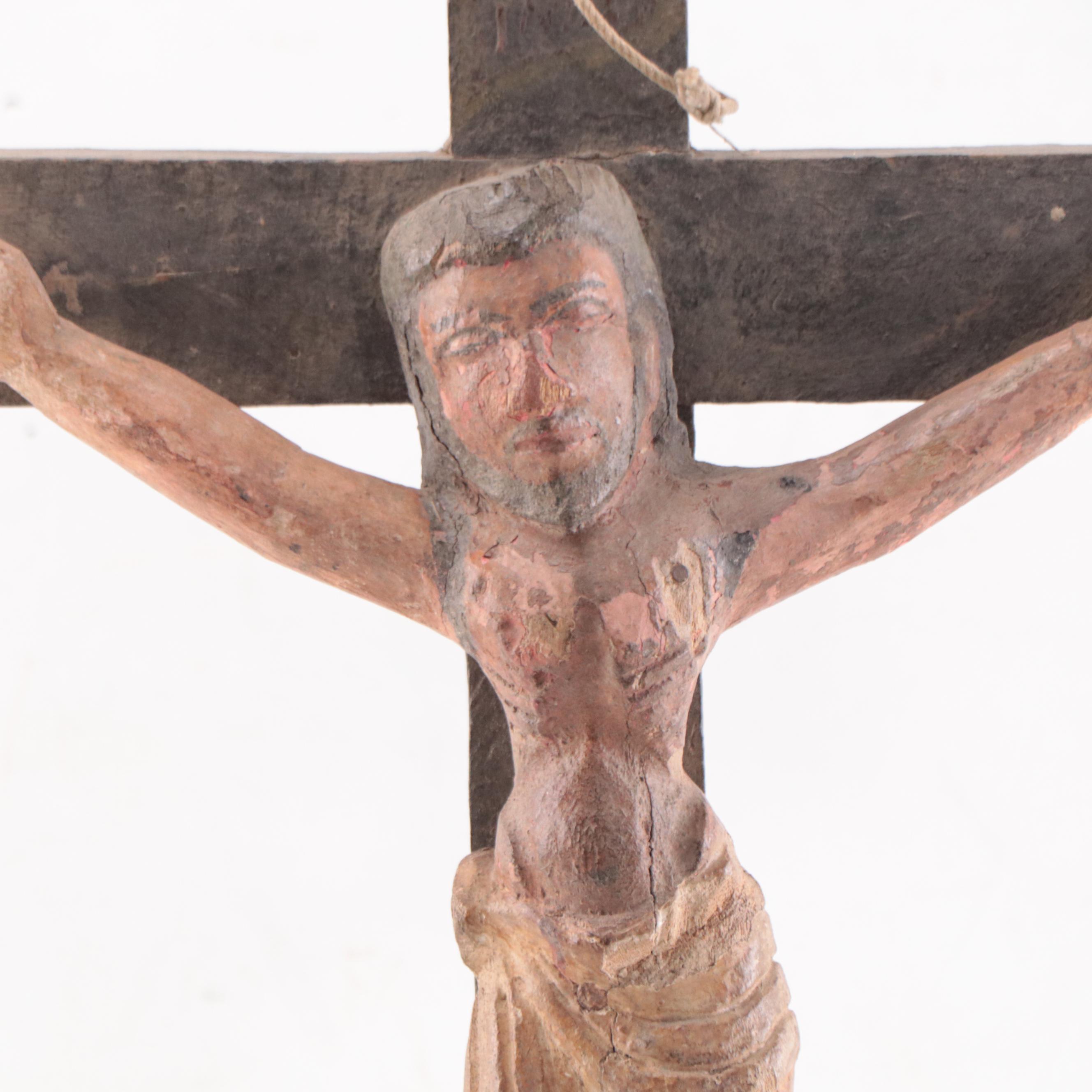 Indian Carved Wooden Crucifix, Early 20th Century