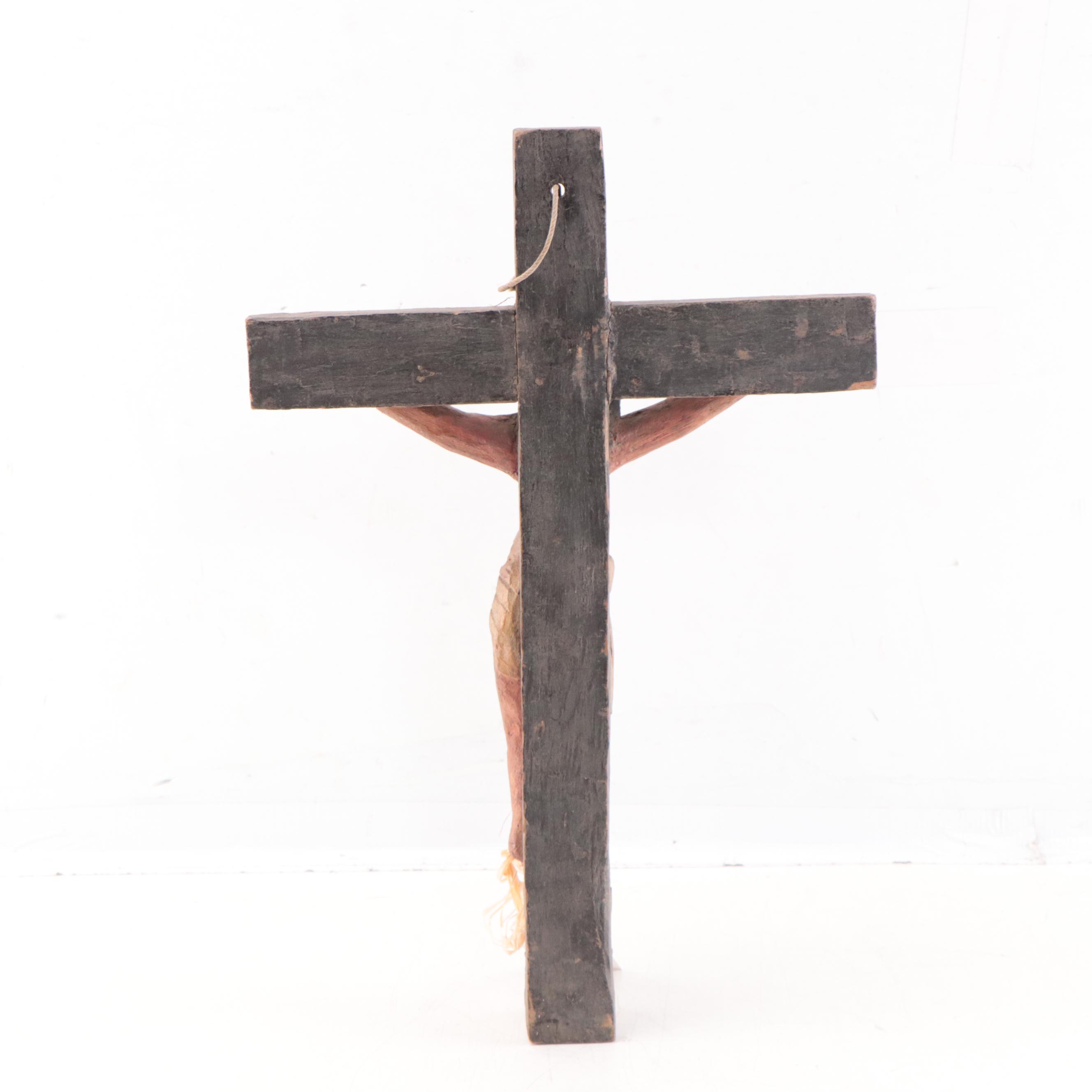 Indian Carved Wooden Crucifix, Early 20th Century