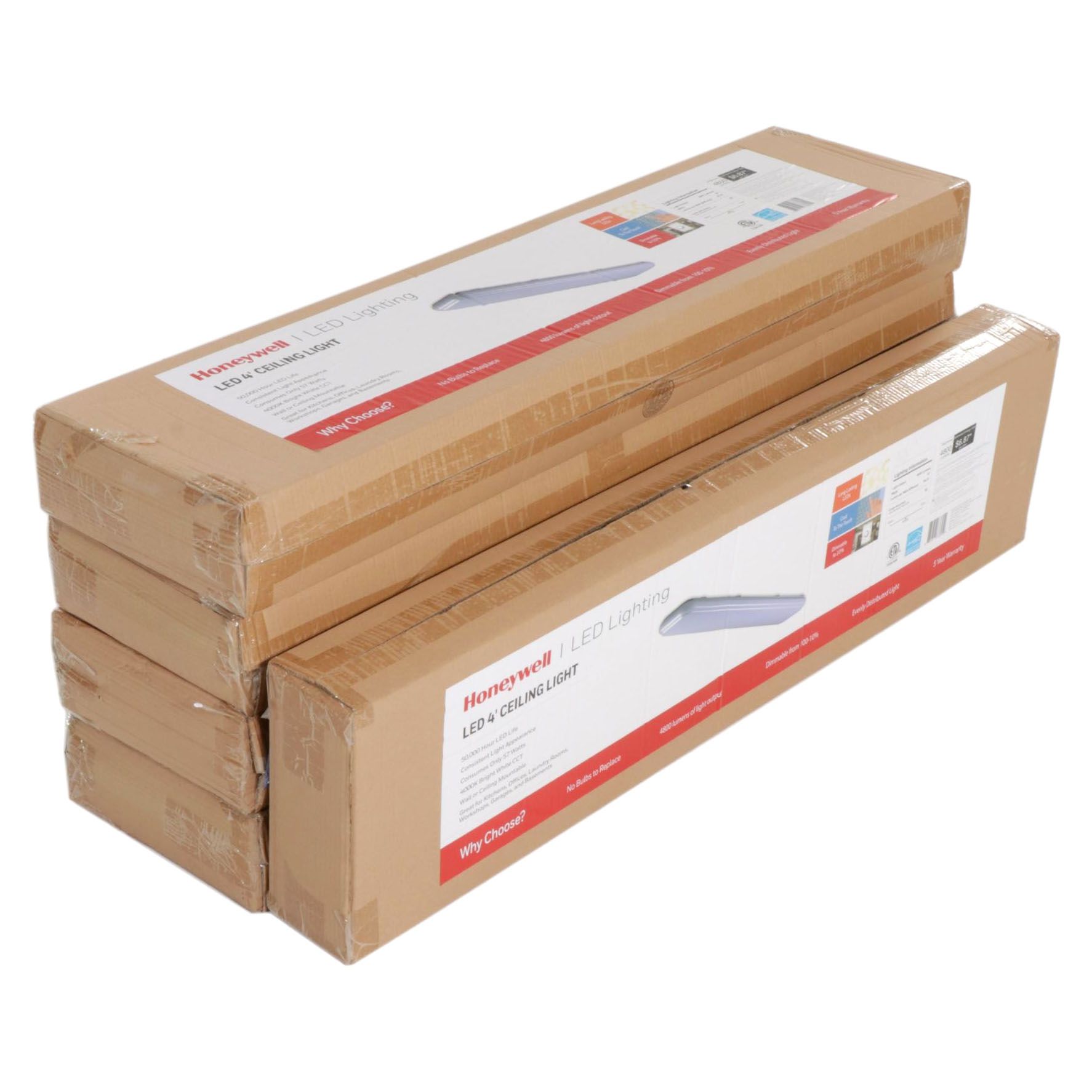 Five Honeywell LED 4-Foot Ceiling Lights, 21st Century