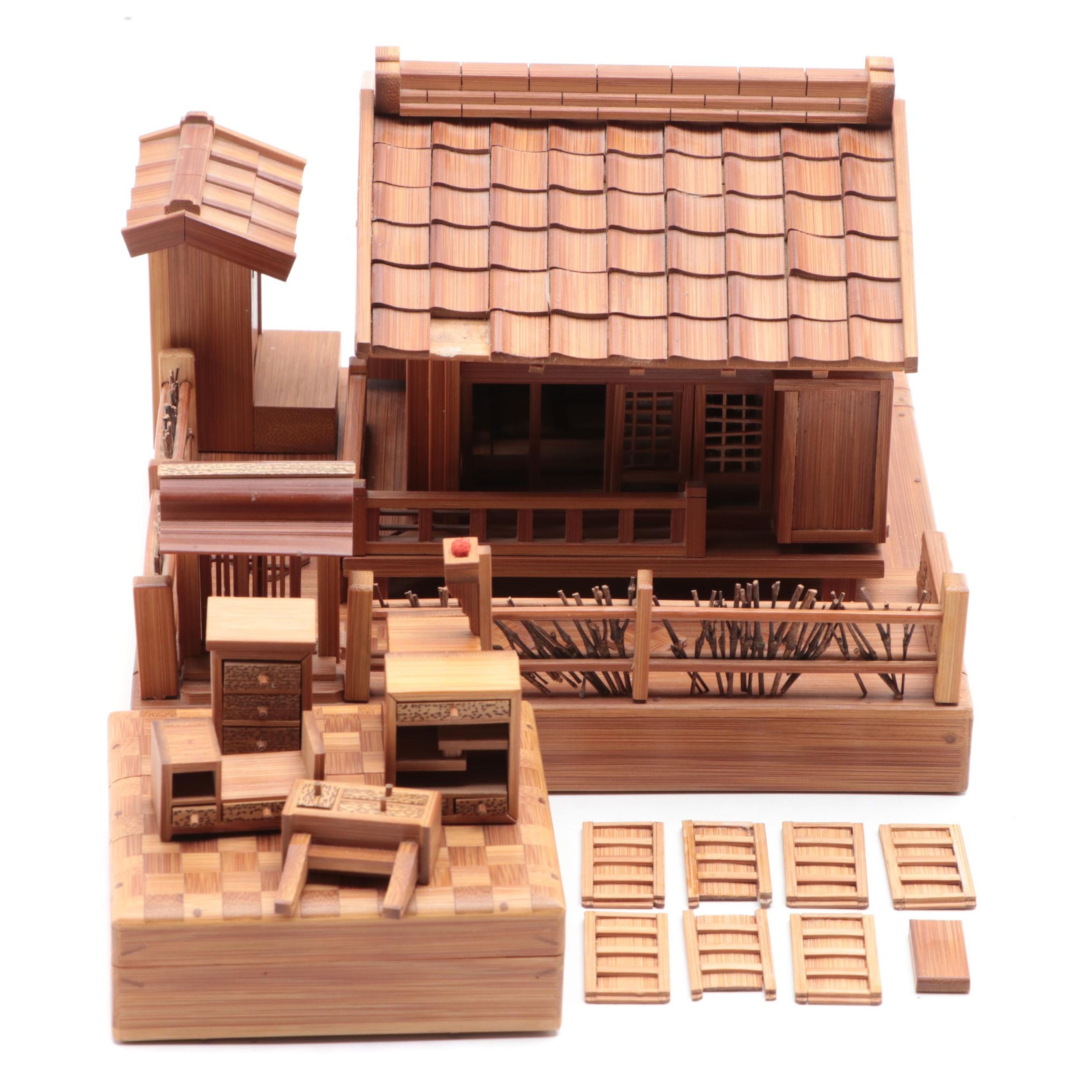 Miniature Japanese Tea House and Garden with Furnishings