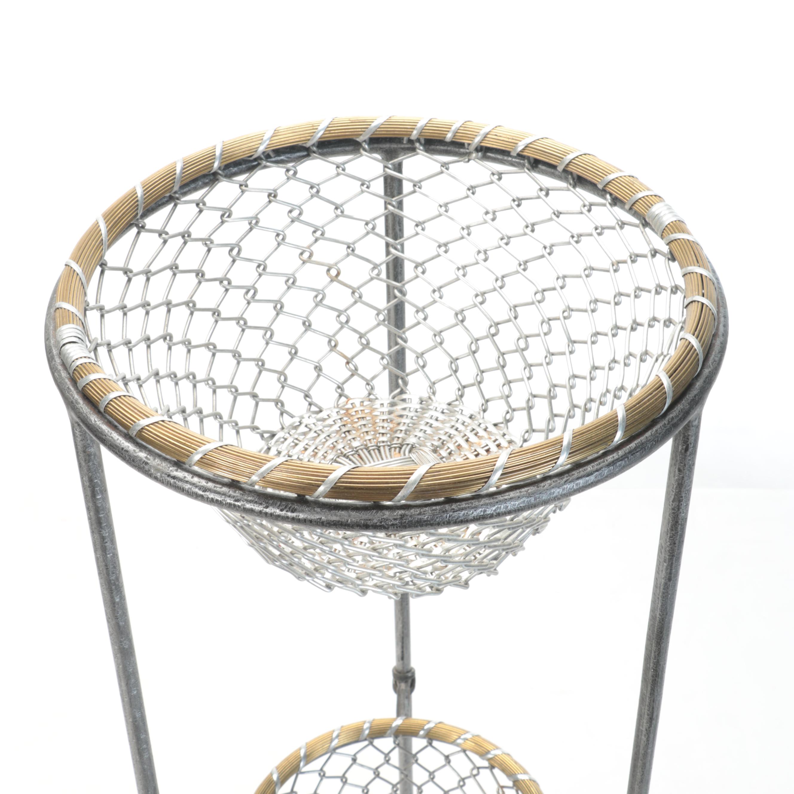 Contemporary Two-Tiered Wire Basket Stand