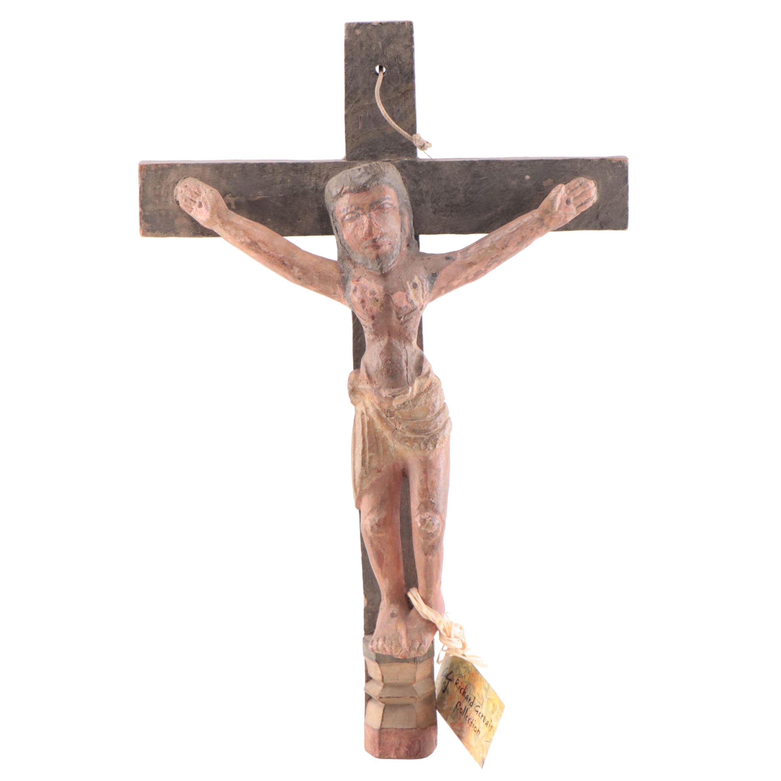 Indian Carved Wooden Crucifix, Early 20th Century