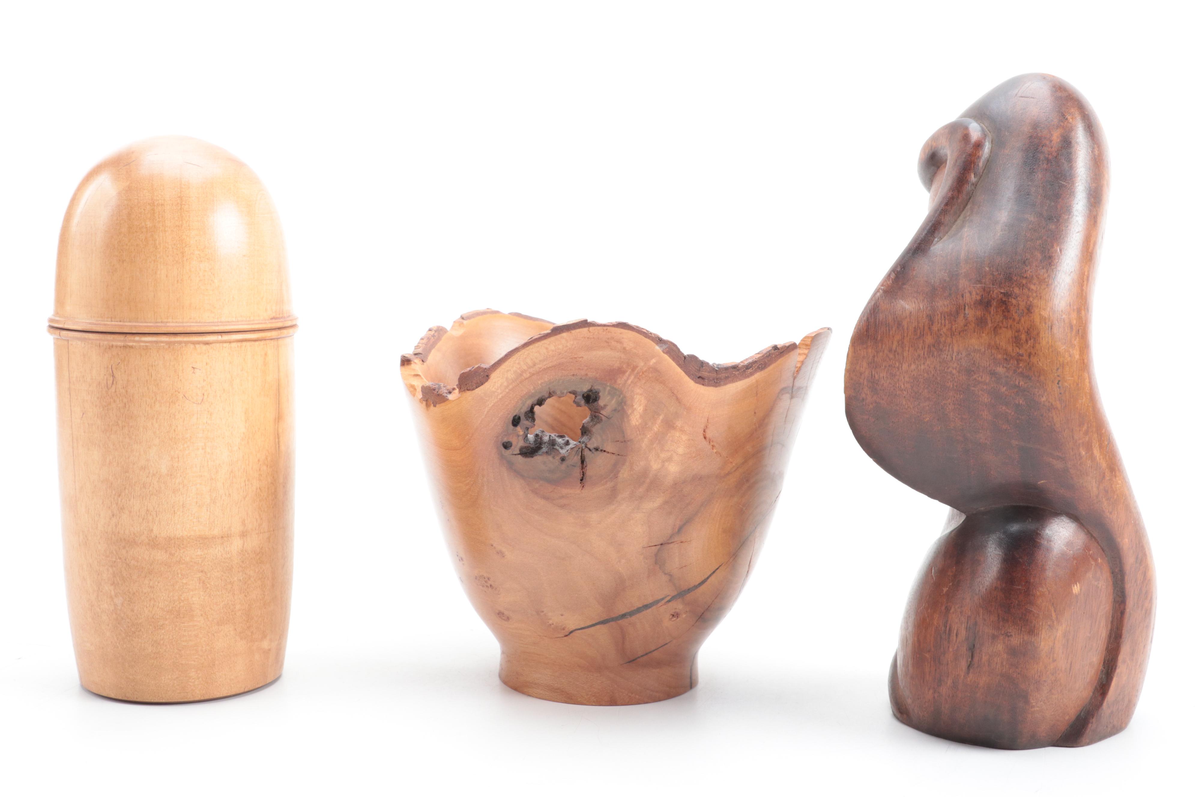 Tom Mumper Live Edge Turned Dogwood Bowl, Eliot Feldman Cherry Jar With Bust